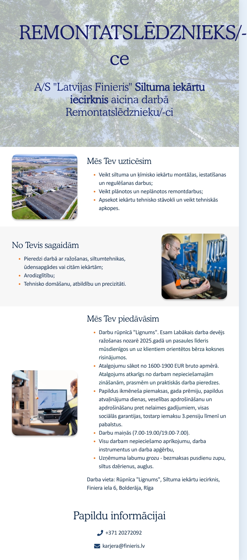 AS "Latvijas Finieris" Remontatslēdznieks/-ce