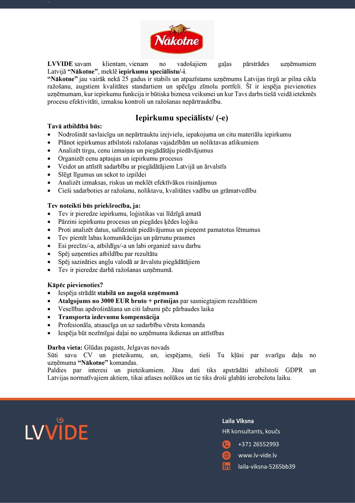 LVVIDE, SIA Iepirkumu speciālists/-e