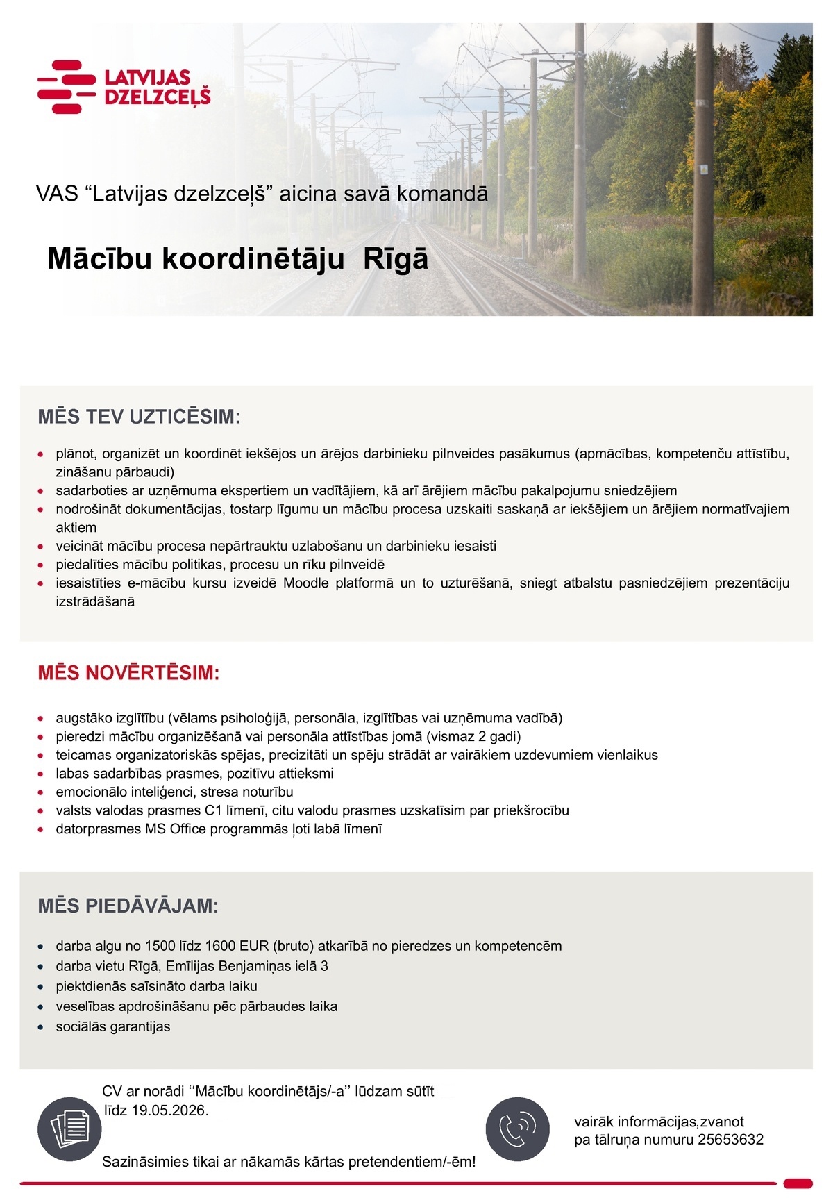 Latvijas dzelzceļš, VAS Mācību koordinētājs/-a