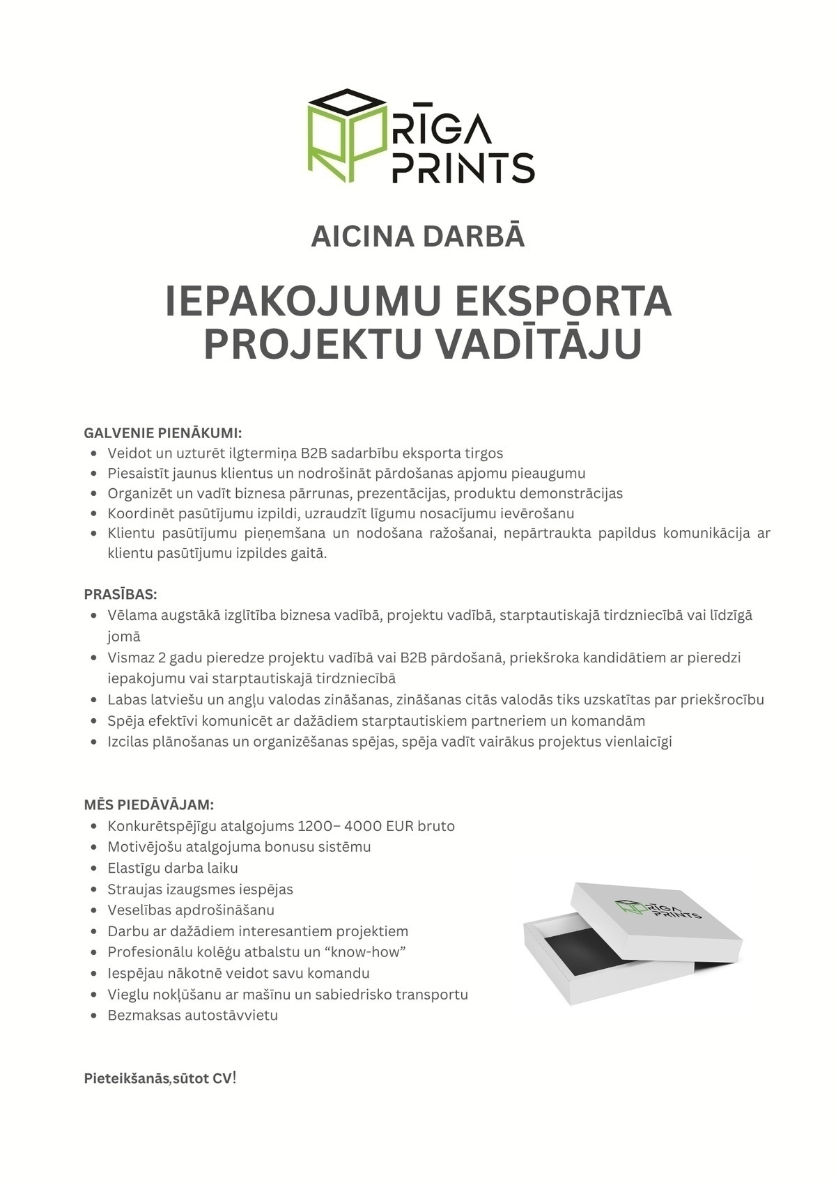 RĪGA Prints, SIA Iepakojumu eksporta projektu vadītājs/-a