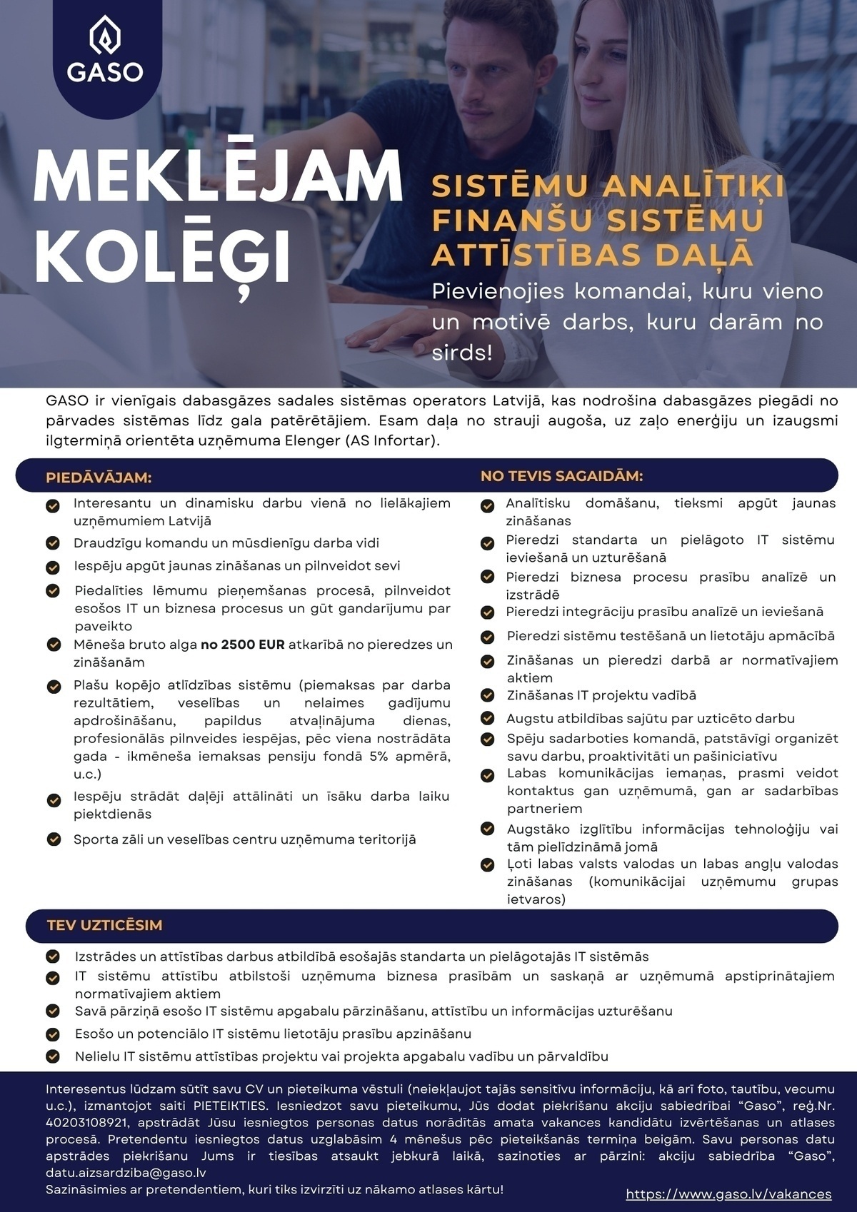 Gaso, AS Sistēmu analītiķis/-e