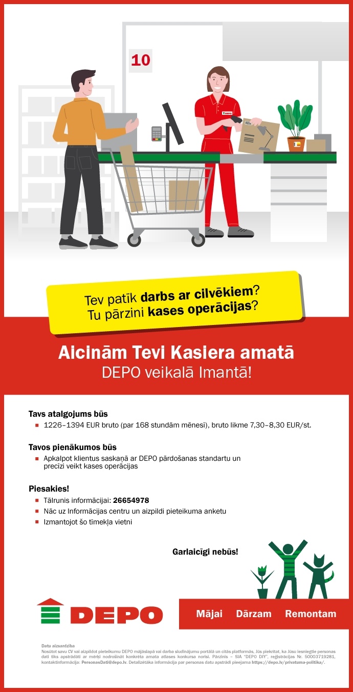 DEPO DIY, SIA Kasieris/-e Imantā