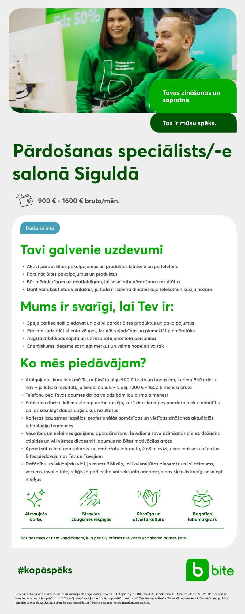 Bite Latvija, SIA Pārdošanas speciālists/-e salonā Siguldā