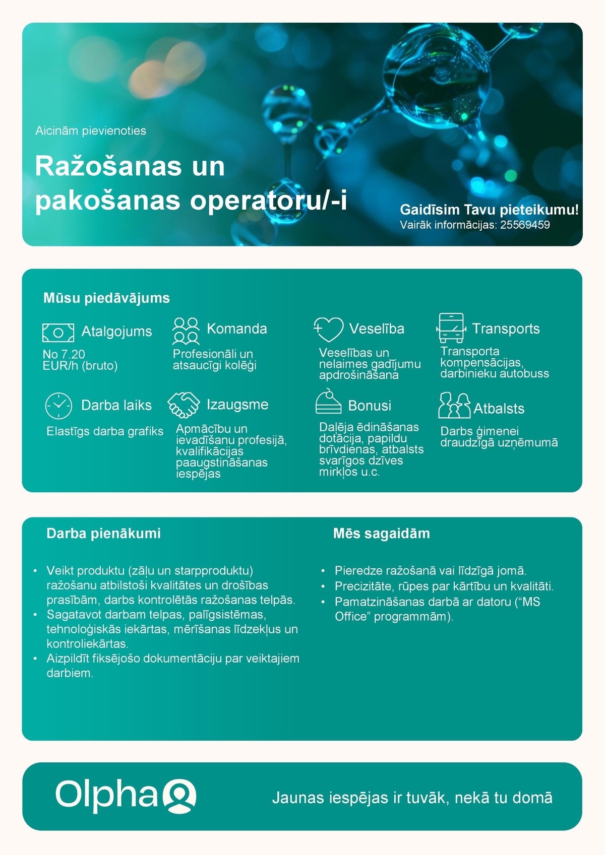 Olpha, AS Ražošanas un pakošanas operators/-e