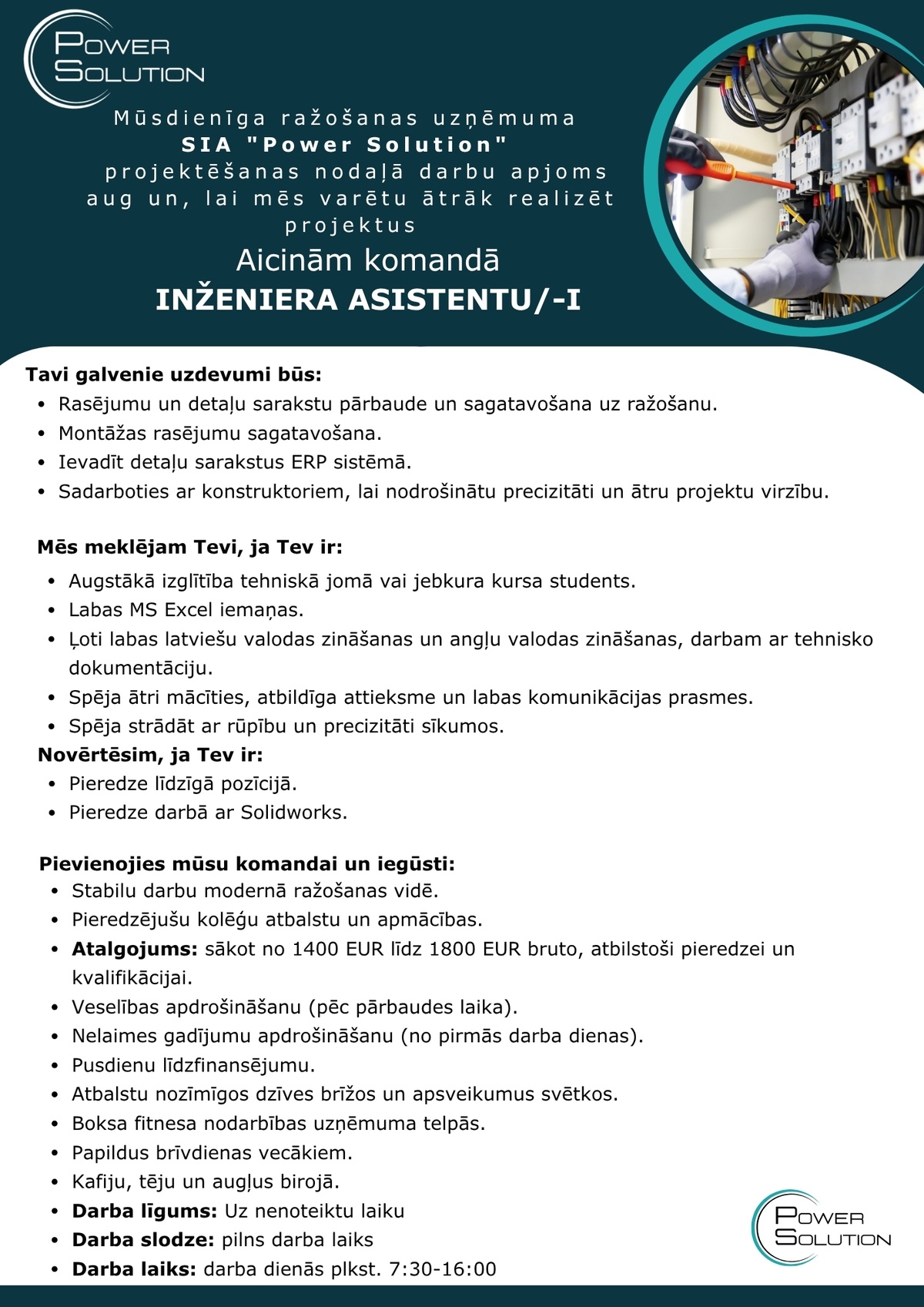 Power Solution, SIA Inženiera asistents/-e