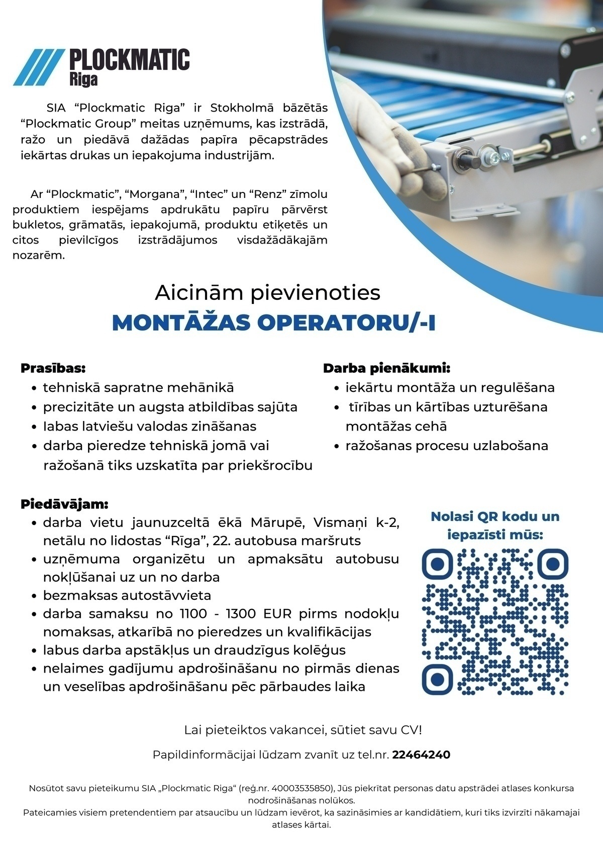 PLOCKMATIC RIGA, SIA Montāžas operators/-e