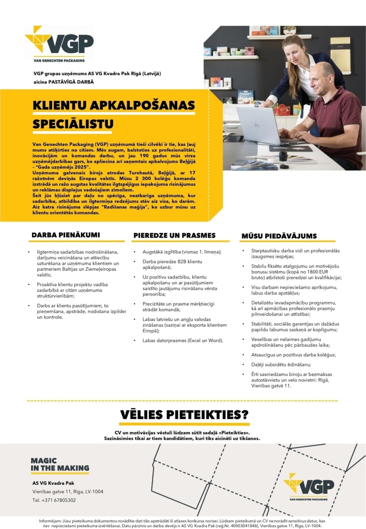 VG KVADRA PAK, AS Klientu apkalpošanas speciālists/-e