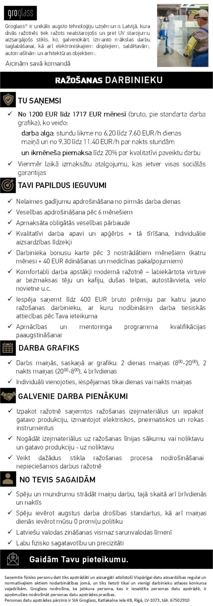 GroGlass, SIA Ražošanas darbinieks/-ce