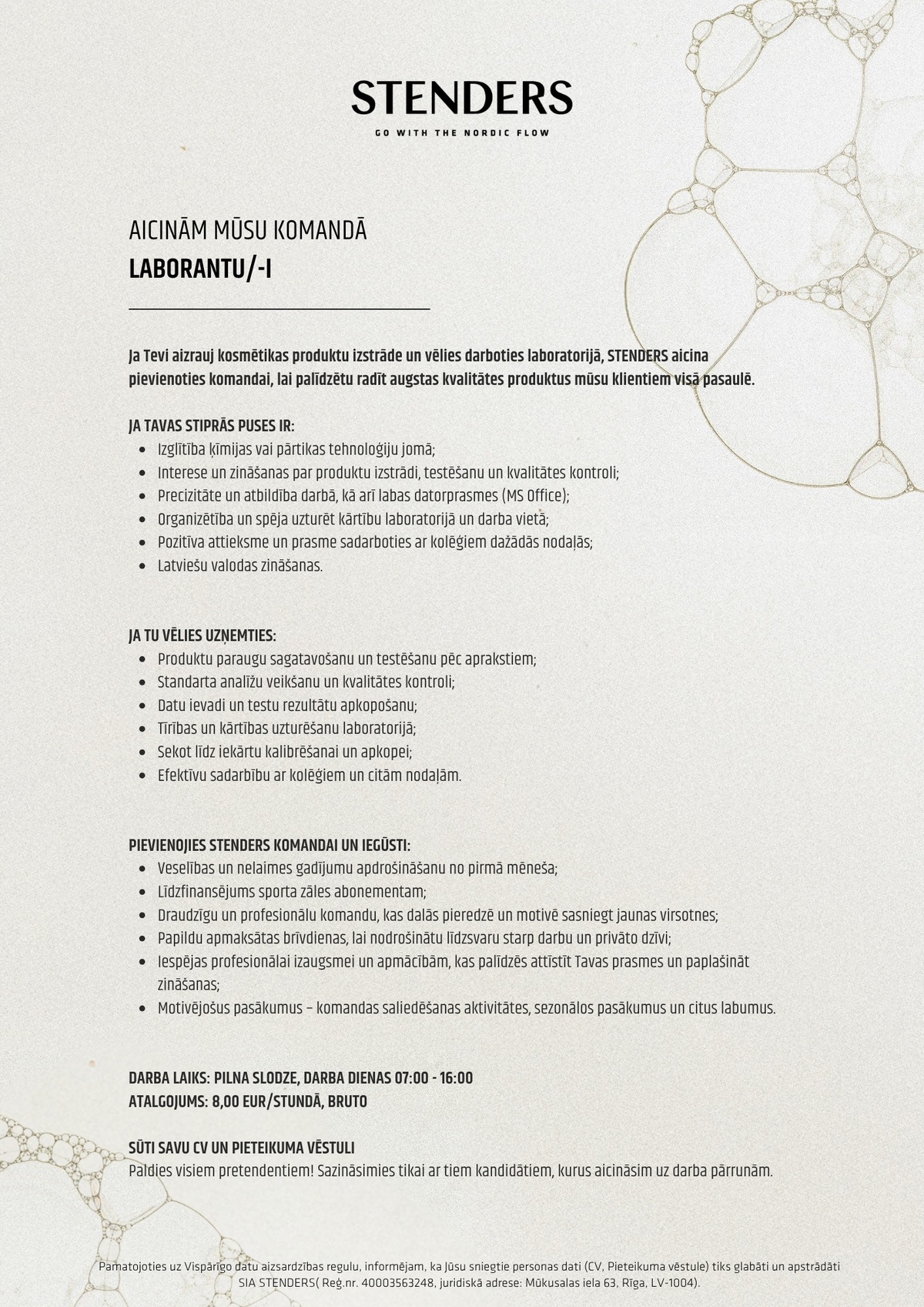 STENDERS, SIA Laborants/-e