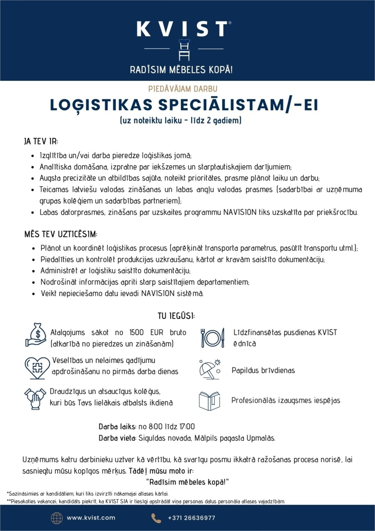 KVIST, SIA Loģistikas speciālists/-e
