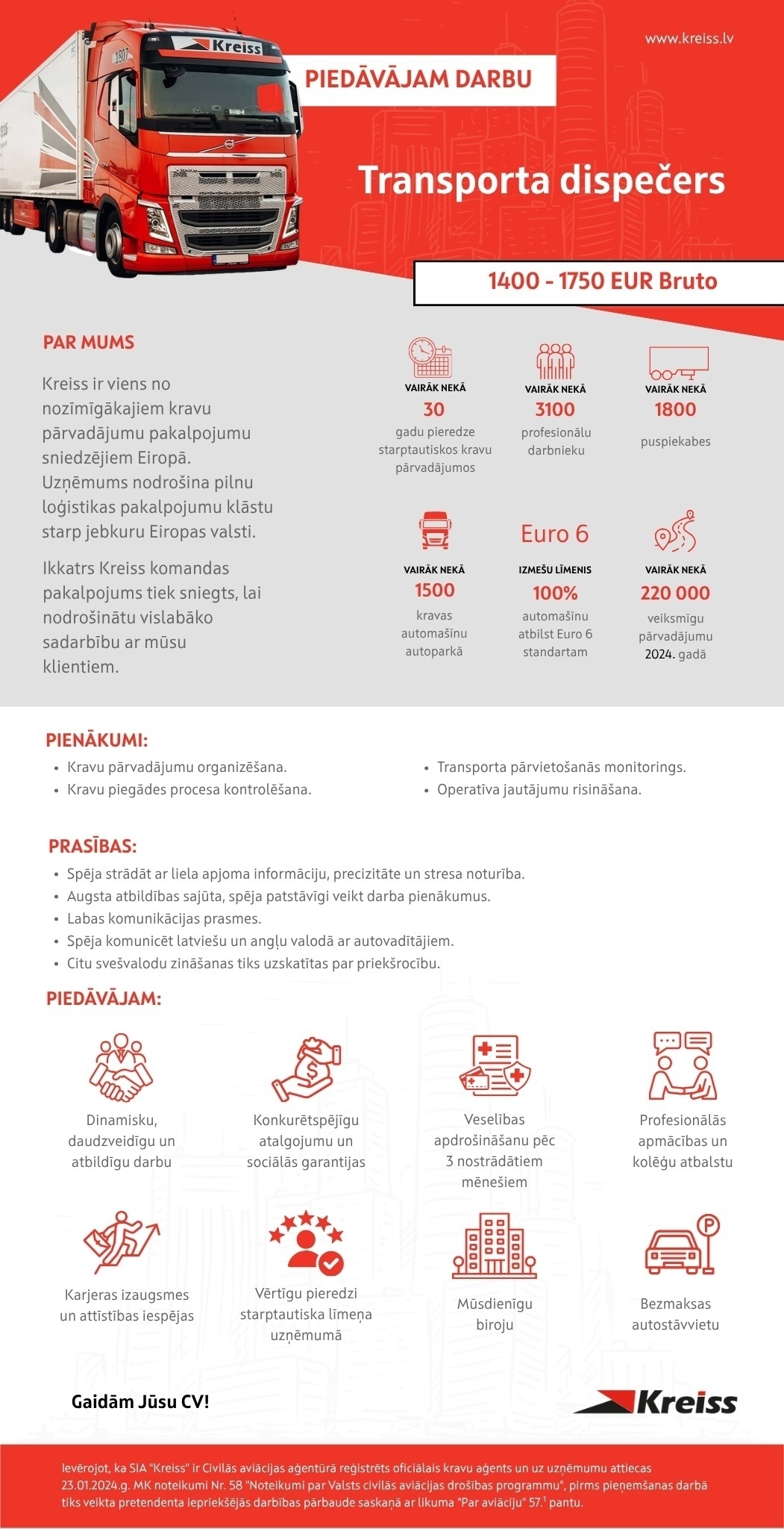 Kreiss, SIA Transporta dispečers/-e (uzsāc karjeru loģistikā)