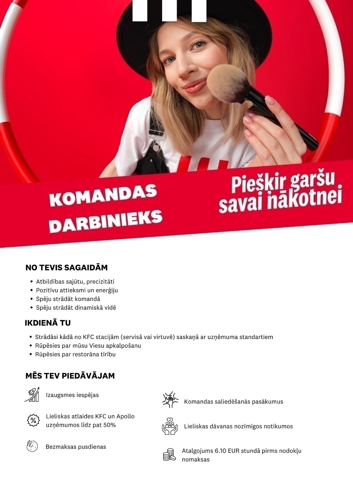 KFC "KFC Domina" meklē komandas darbiniekus/-ces!