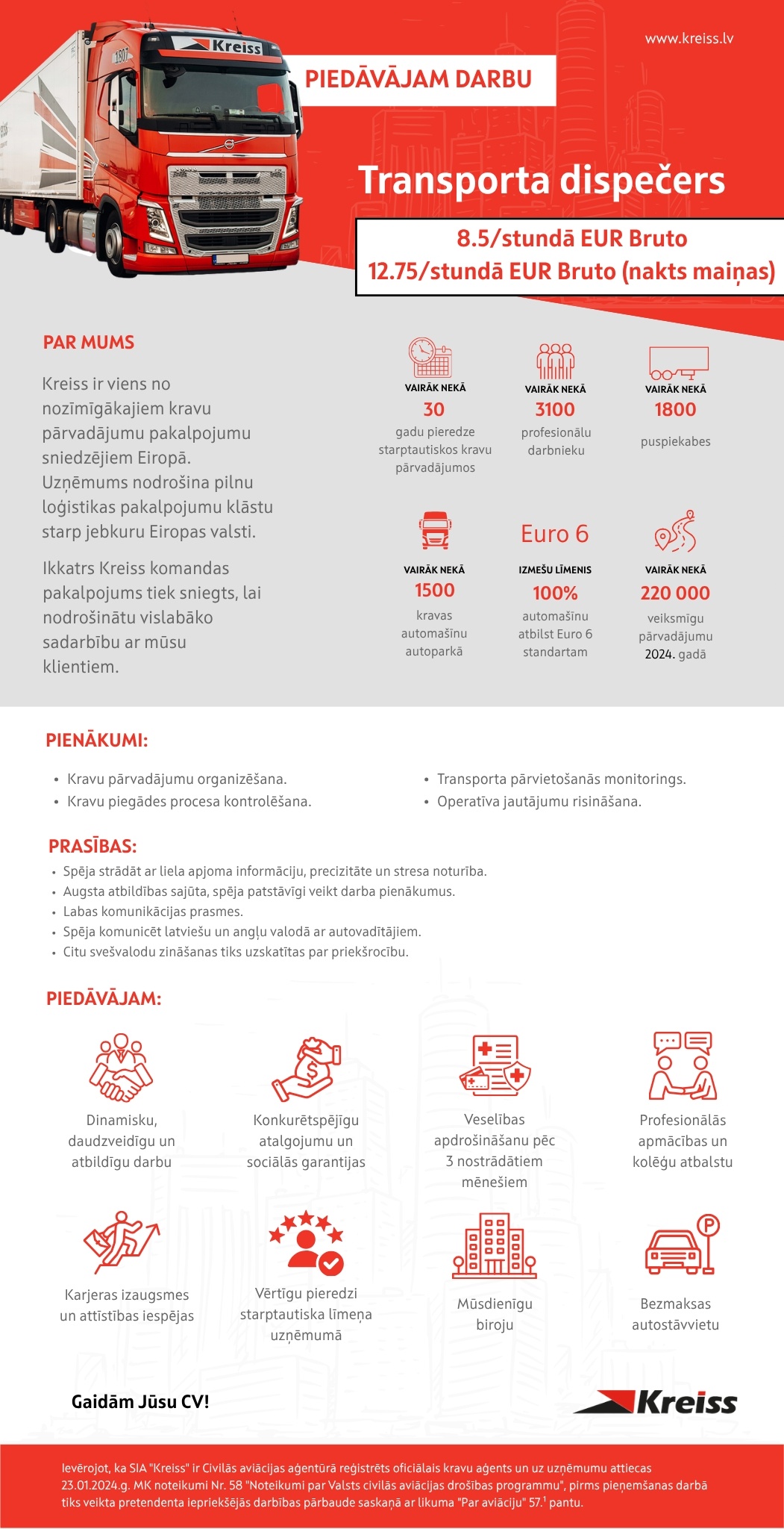 Kreiss, SIA Transporta dispečers/-e (nakts maiņās)