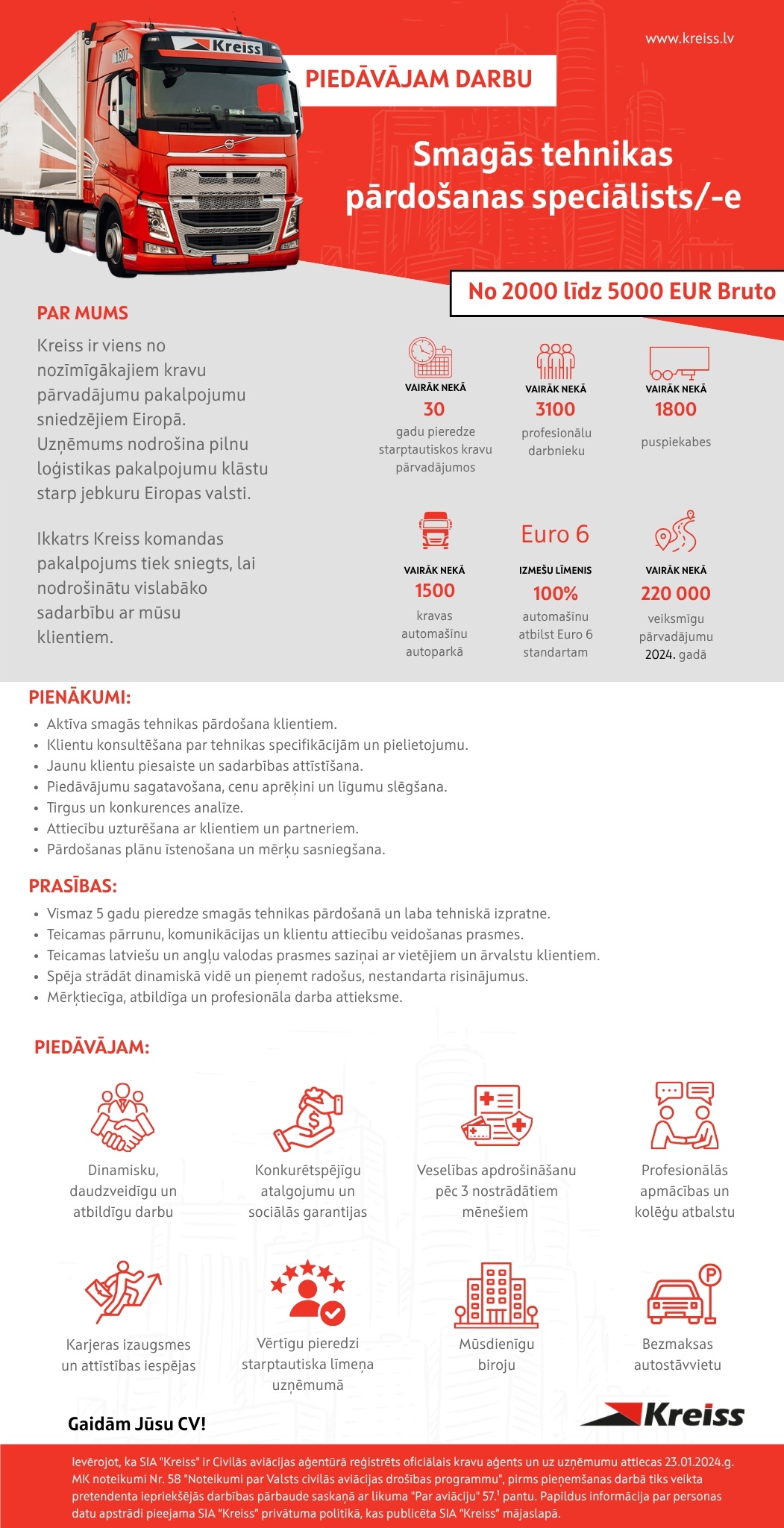 Kreiss, SIA Smagās tehnikas pārdošanas speciālists/-e