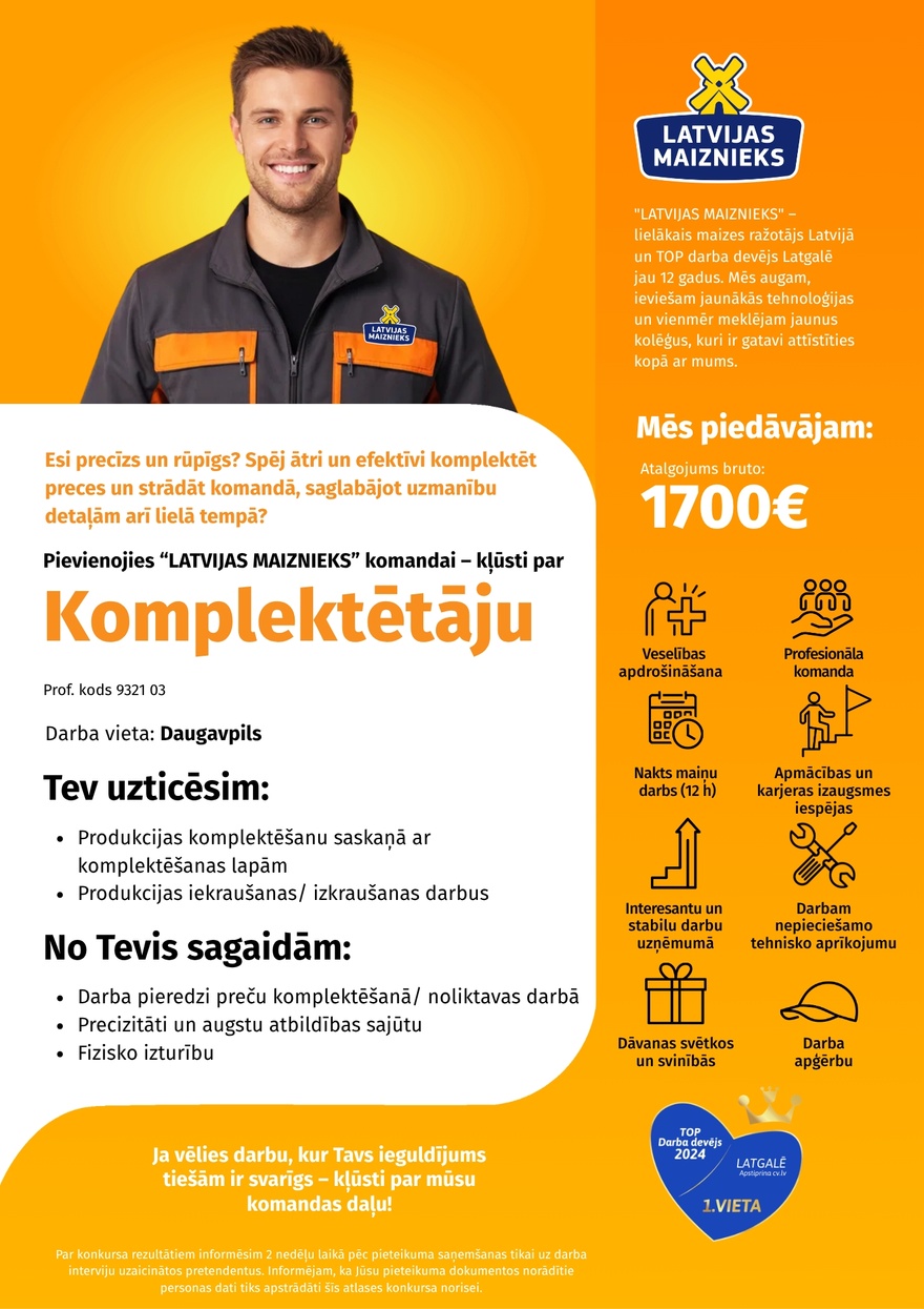 AS "LATVIJAS MAIZNIEKS" Komplektētājs/-a