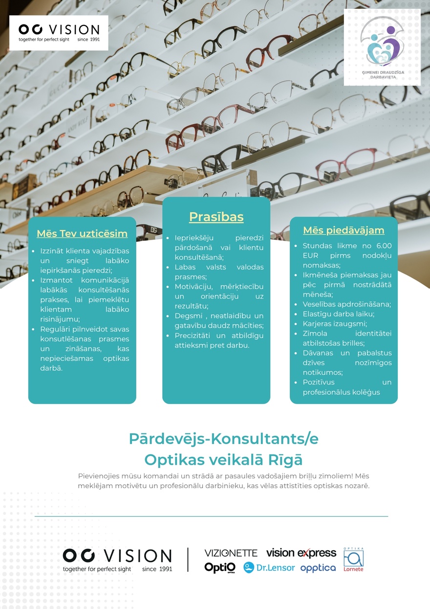 OC VISION Pārdošanas konsultants/e Rīgā