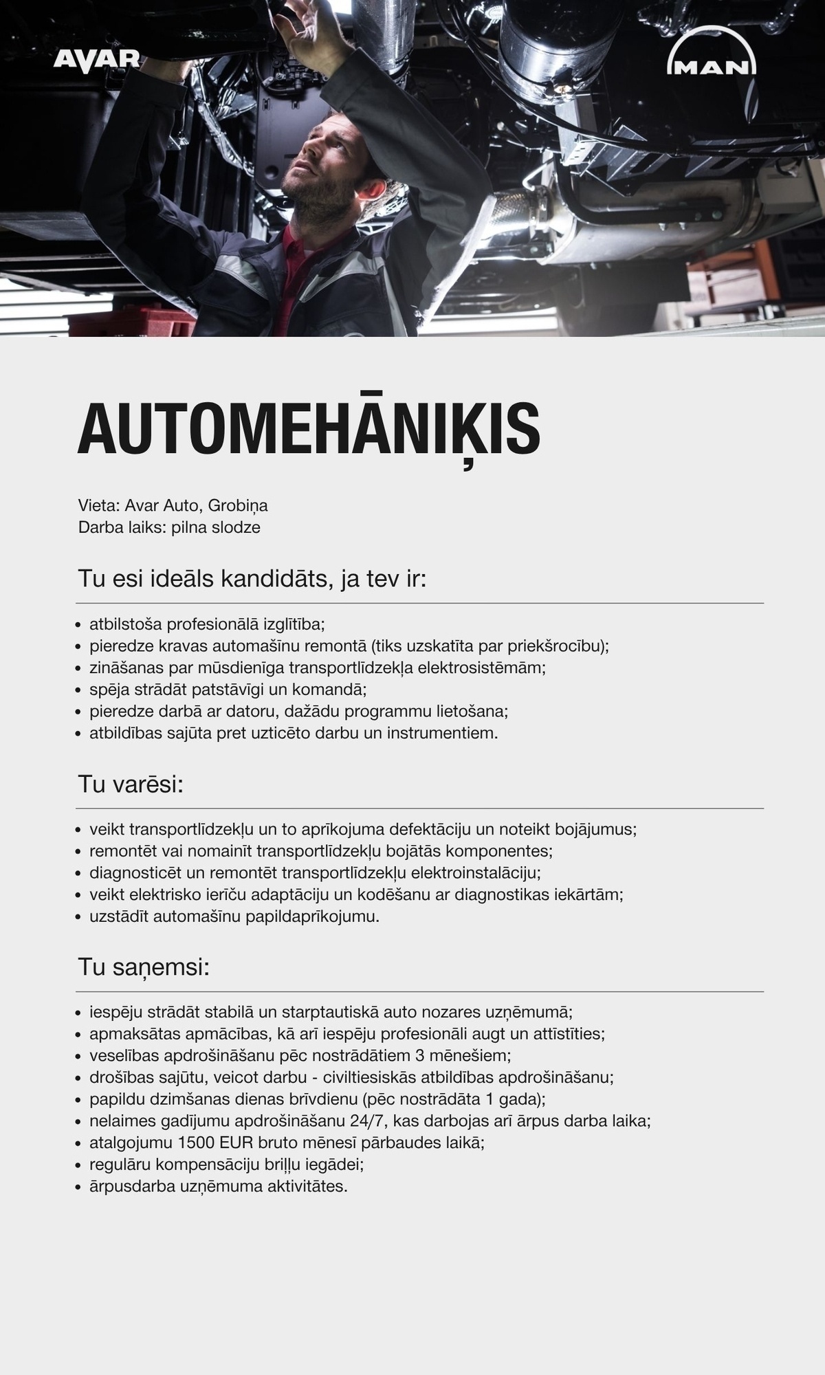 AVAR AUTO, SIA Automehāniķis/-e