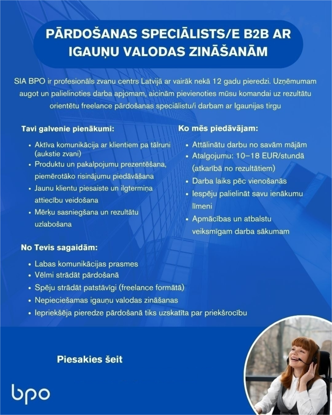 BPO, SIA Pārdošanas speciālists/-e