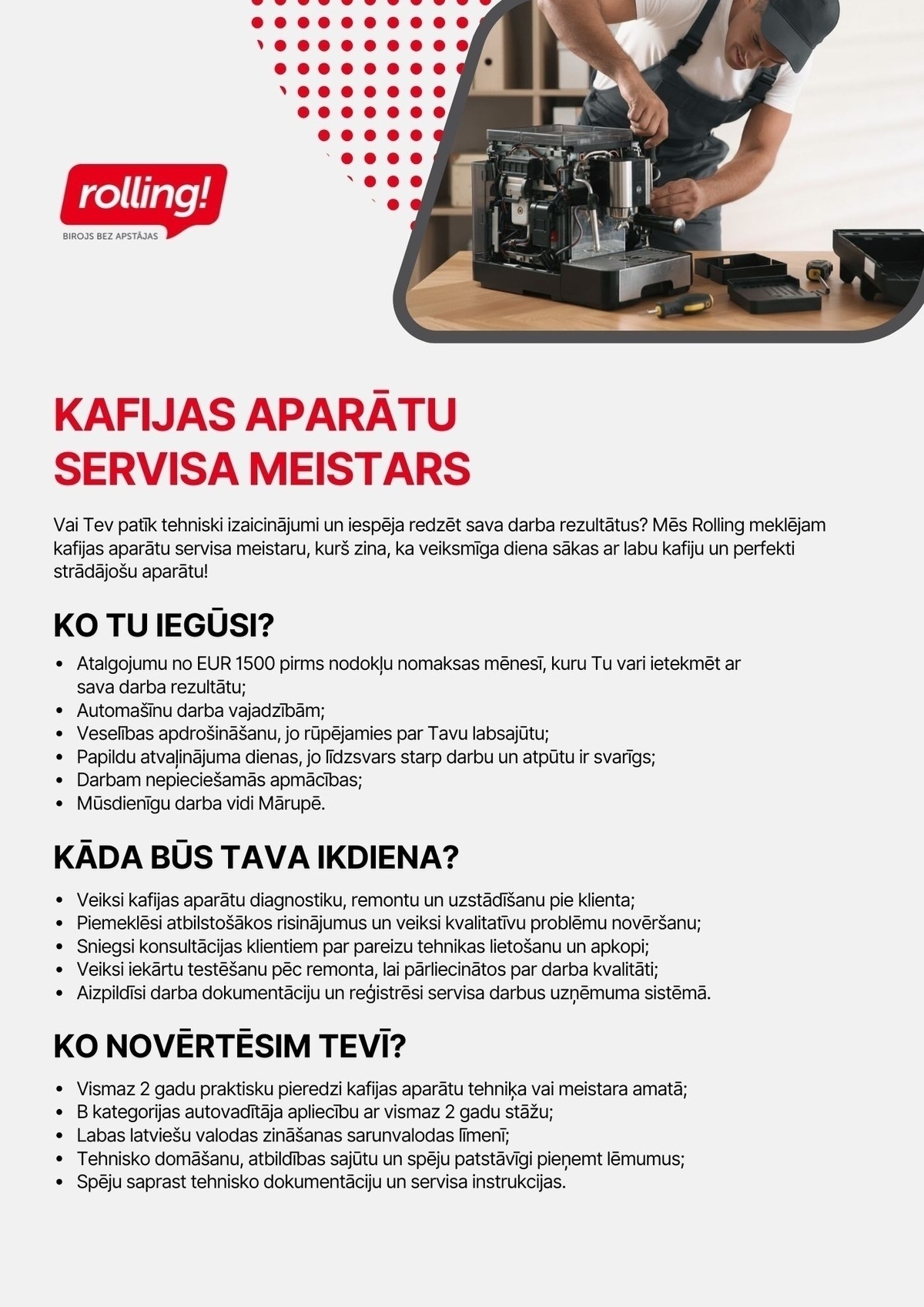 Rolling, SIA Kafijas aparātu servisa meistars/-e