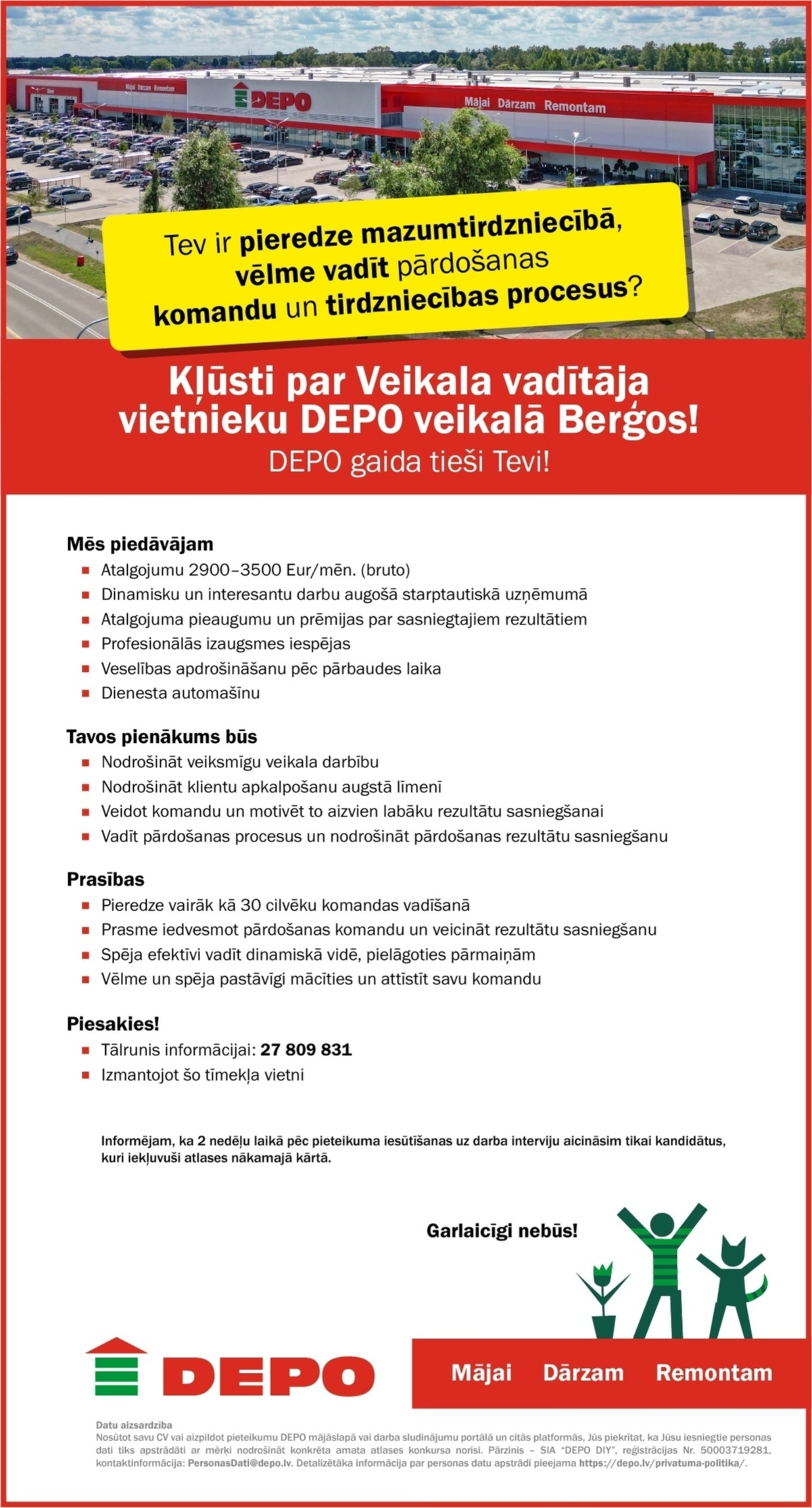 DEPO DIY, SIA Veikala vadītāja vietnieks/-ce Berģos