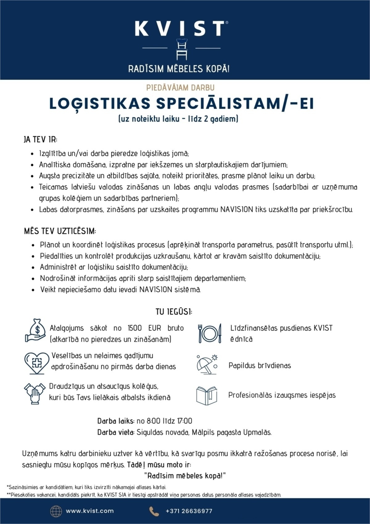 KVIST, SIA Loģistikas speciālists/-e