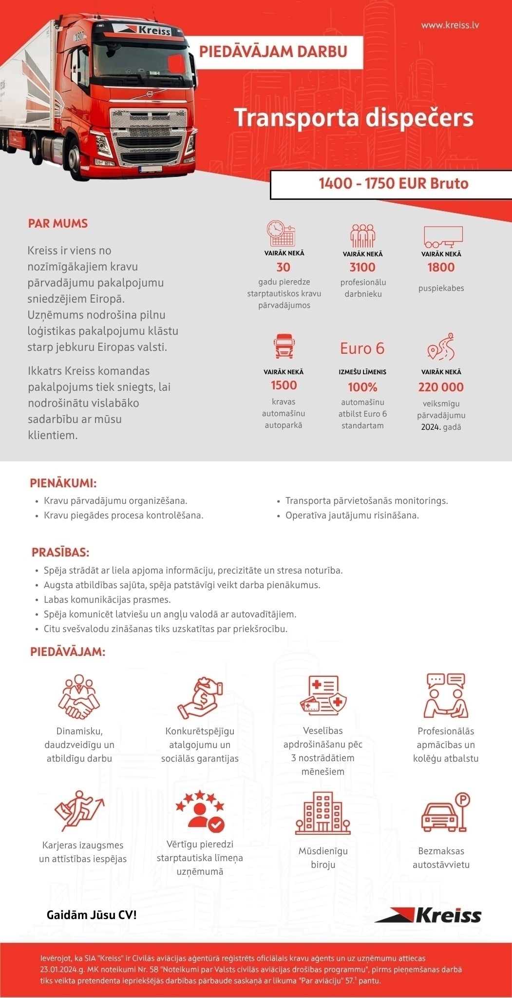 Kreiss, SIA Transporta dispečers/-e (darbs bez pieredzes)