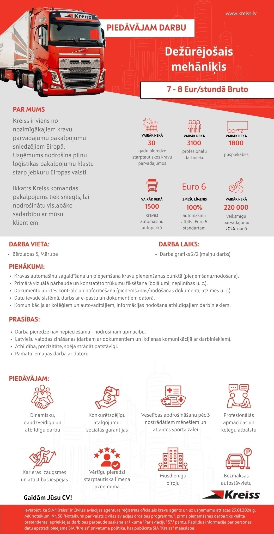 Kreiss, SIA Dežūrējošais/-ā mehāniķis/-e