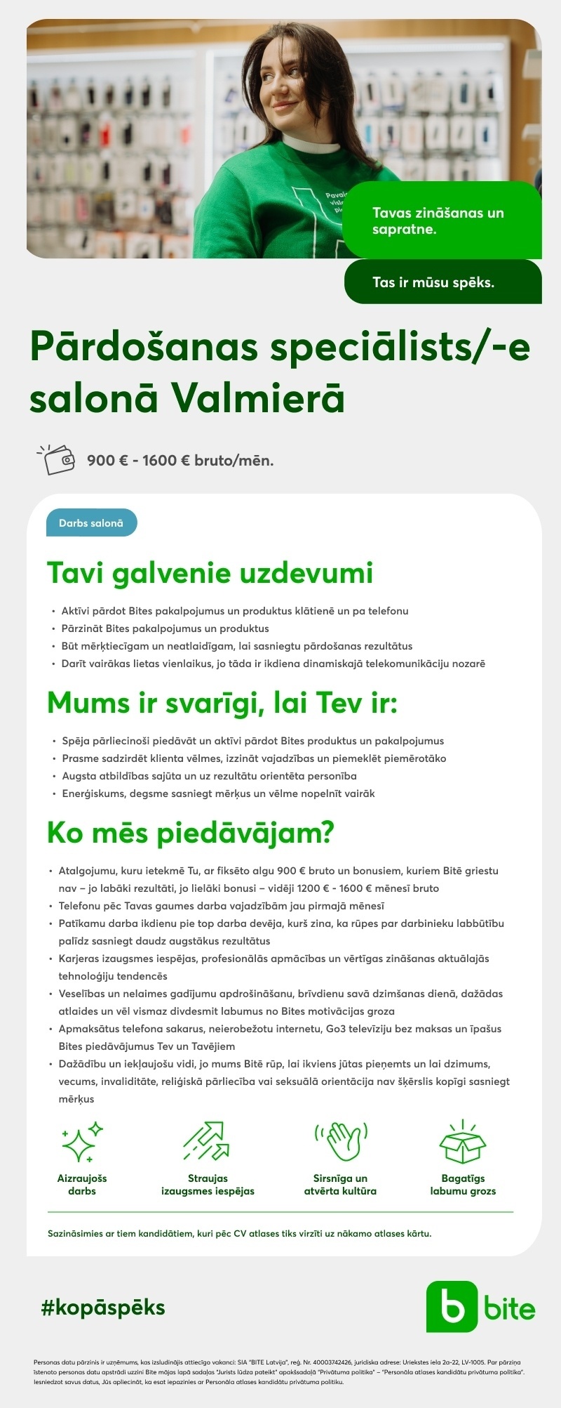 BITE Latvija, SIA Pārdošanas speciālists/-e salonā Valmierā