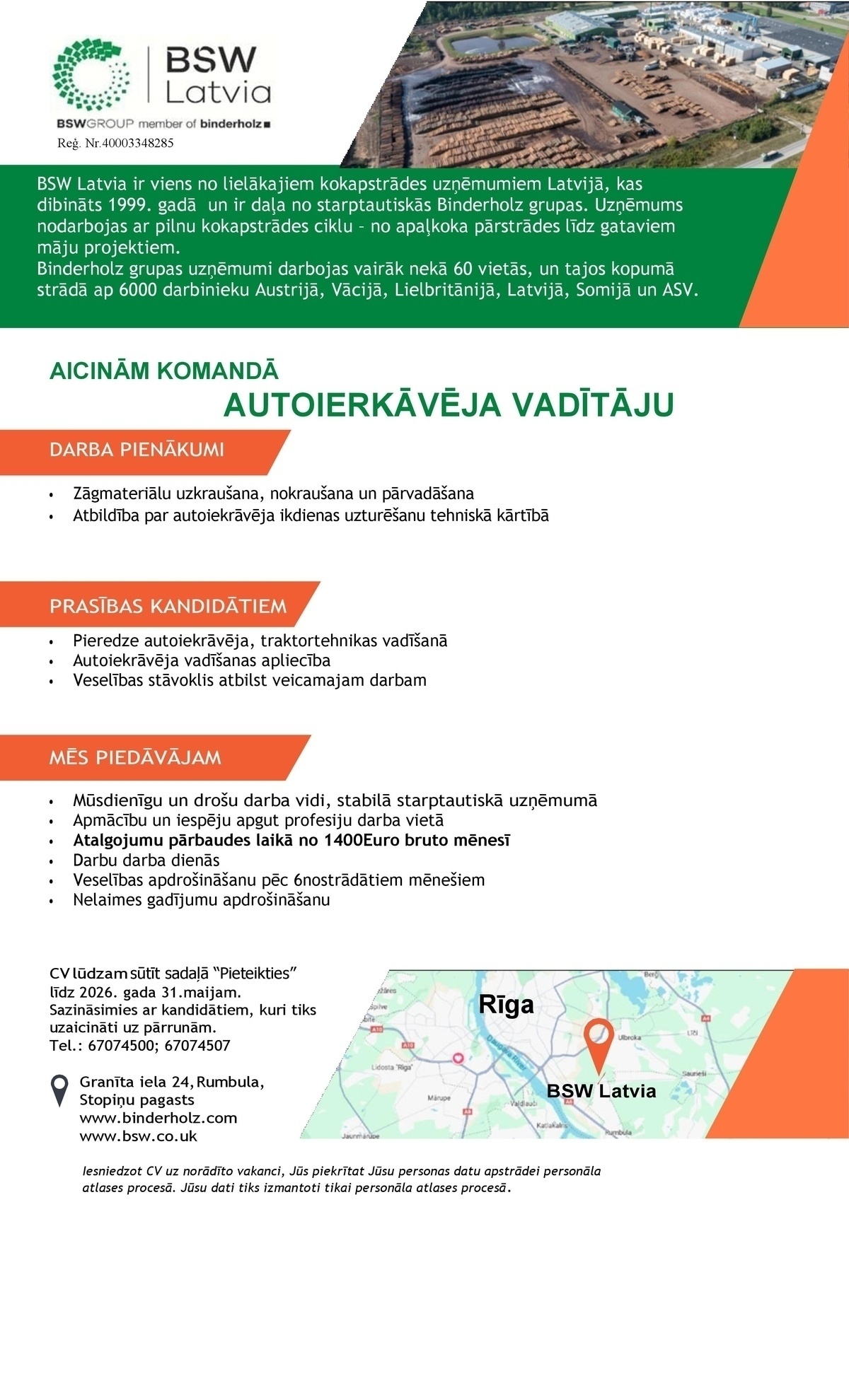 BSW Latvia, SIA Autoiekrāvēja vadītājs/-a