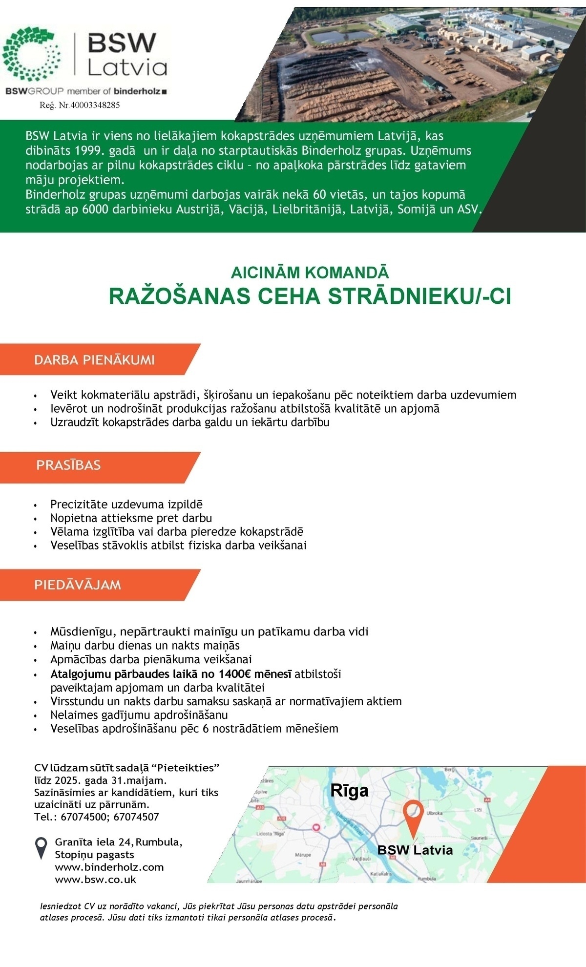 BSW LATVIA, SIA Ražošanas ceha strādnieks/-ce