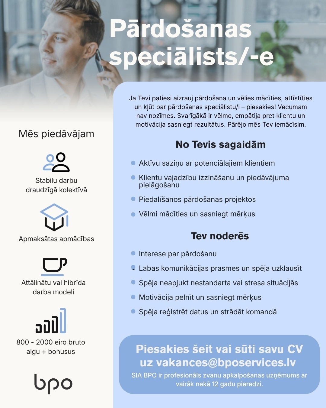 BPO, SIA Pārdošanas speciālists/-e