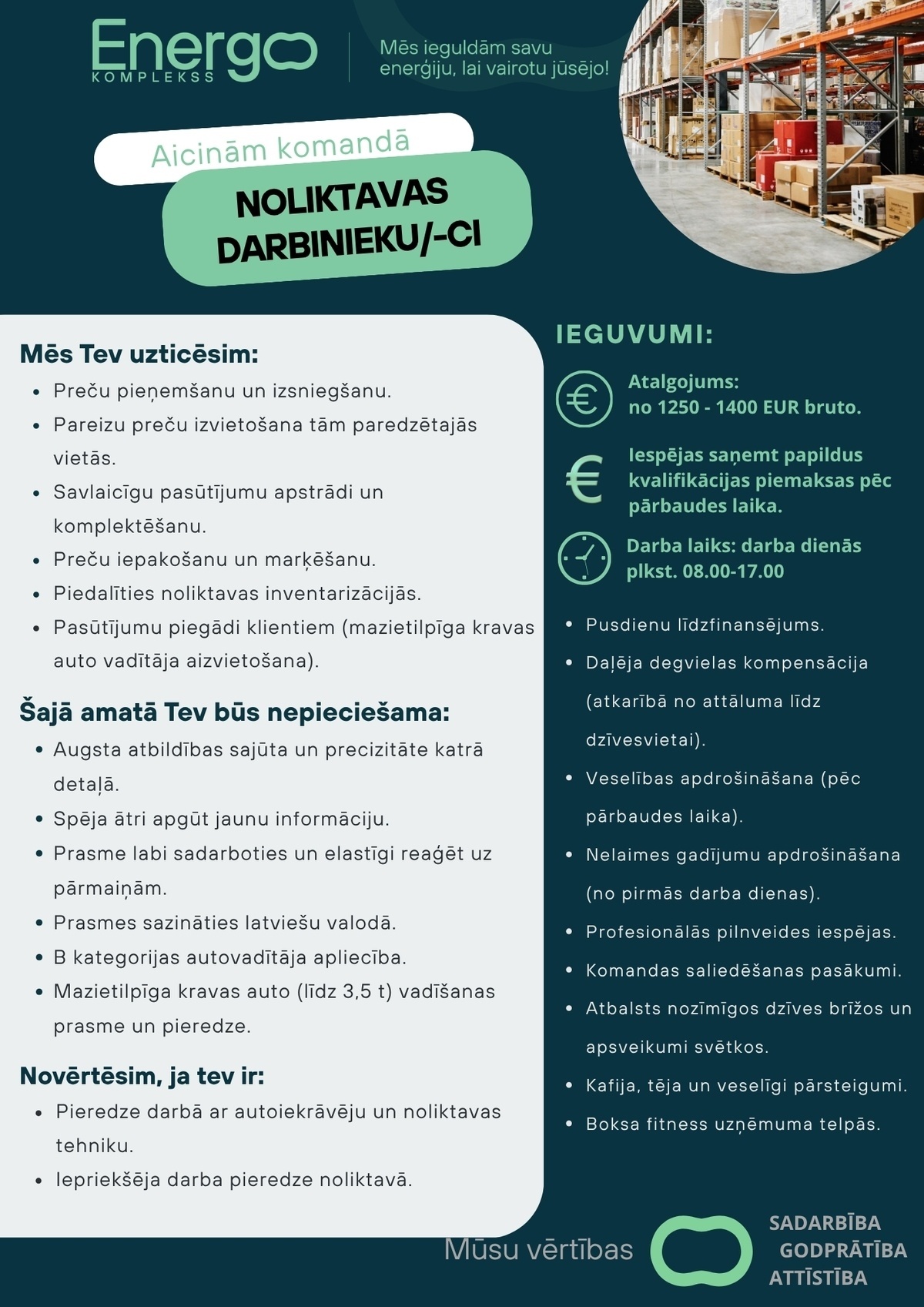 Energokomplekss, SIA Noliktavas darbinieks/-ce