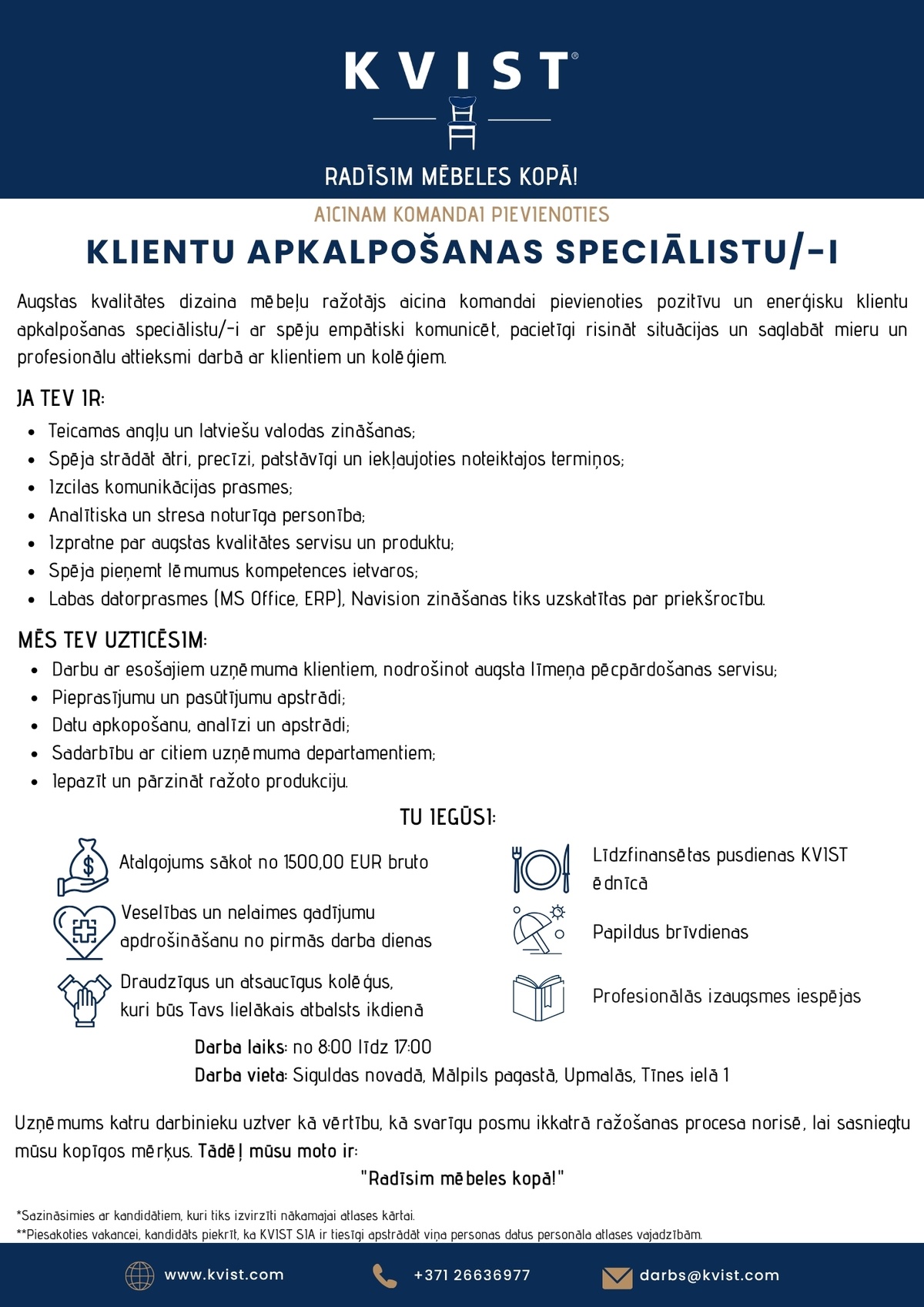 KVIST, SIA Klientu apkalpošanas speciālists/-e