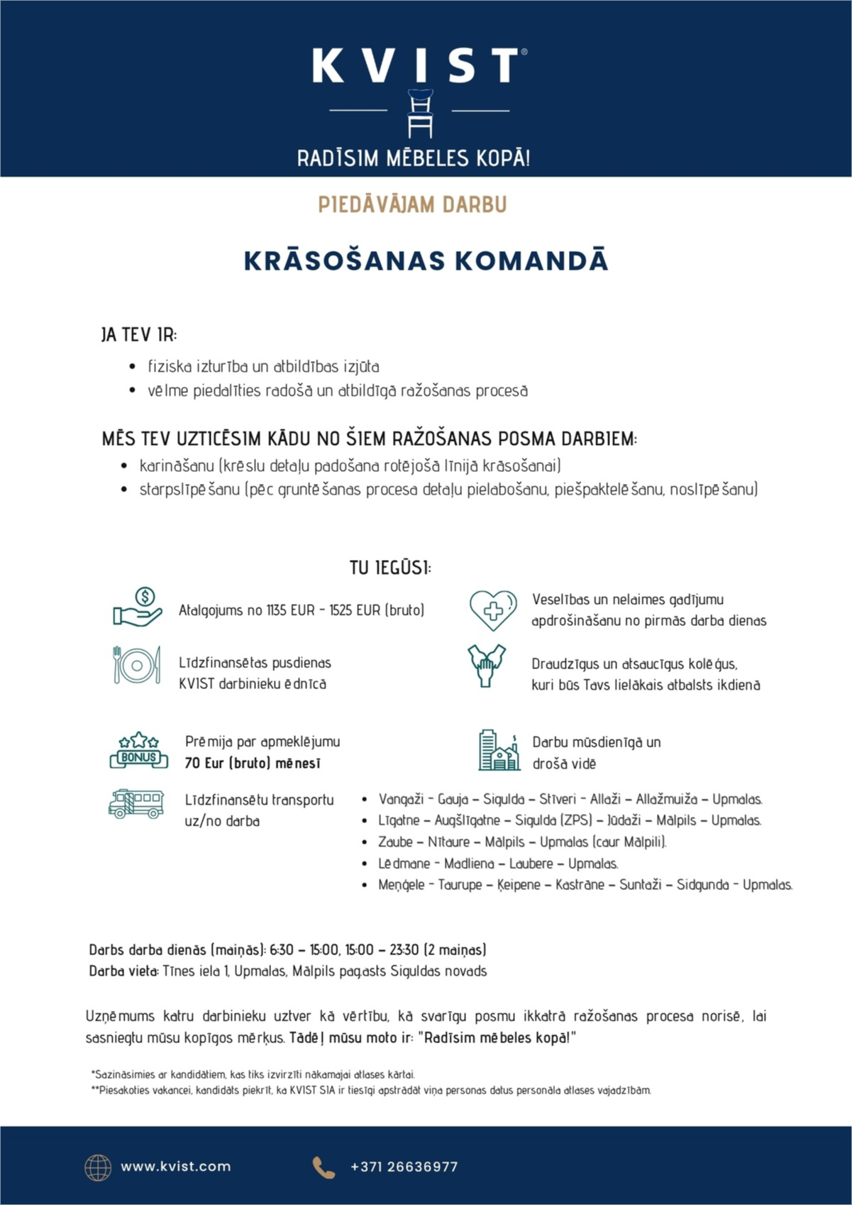 KVIST, SIA Krāsošanas komandas darbinieks/-ce