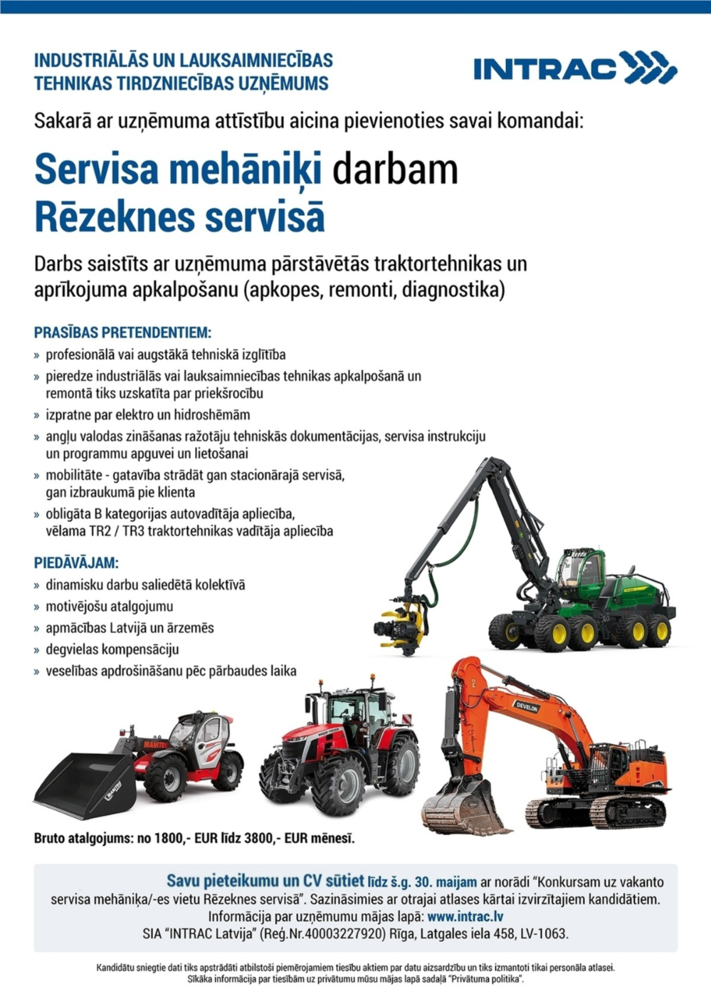 INTRAC LATVIJA, SIA Servisa mehāniķis/-e