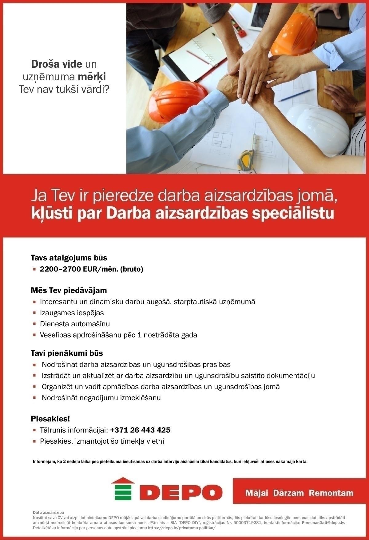 DEPO DIY, SIA Darba aizsardzības speciālists/-e