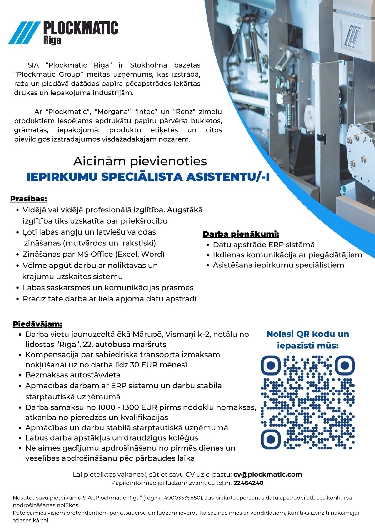 PLOCKMATIC RIGA, SIA Iepirkumu speciālista asistents/-e