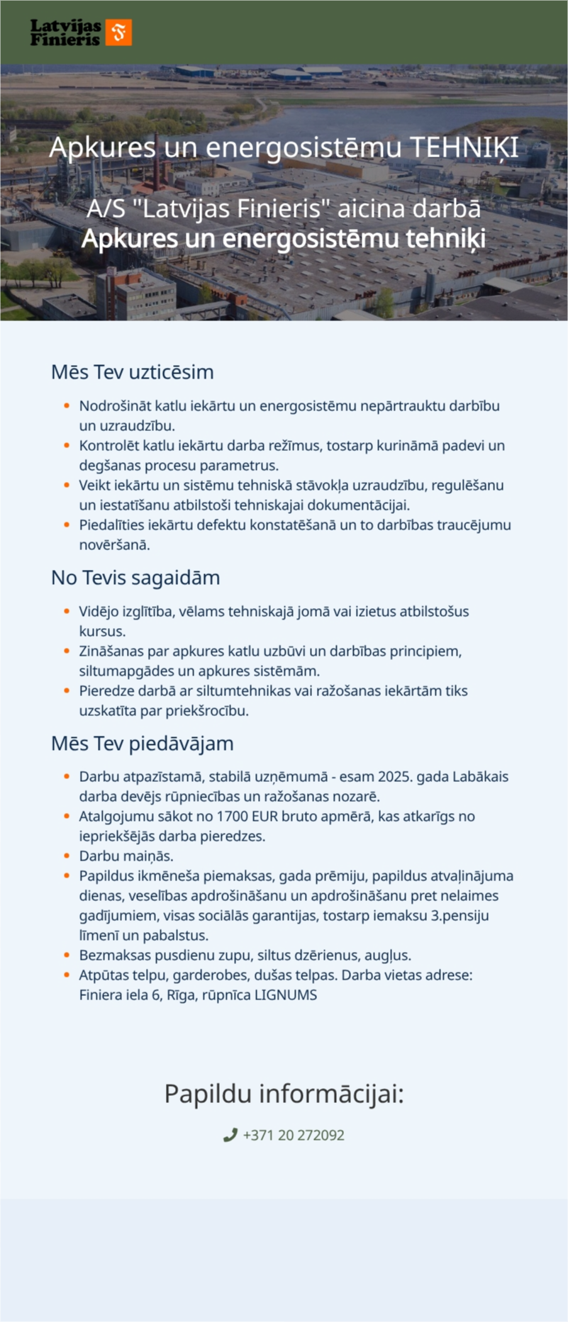 AS "Latvijas Finieris" Apkures un siltumiekārtu operators ĶSII