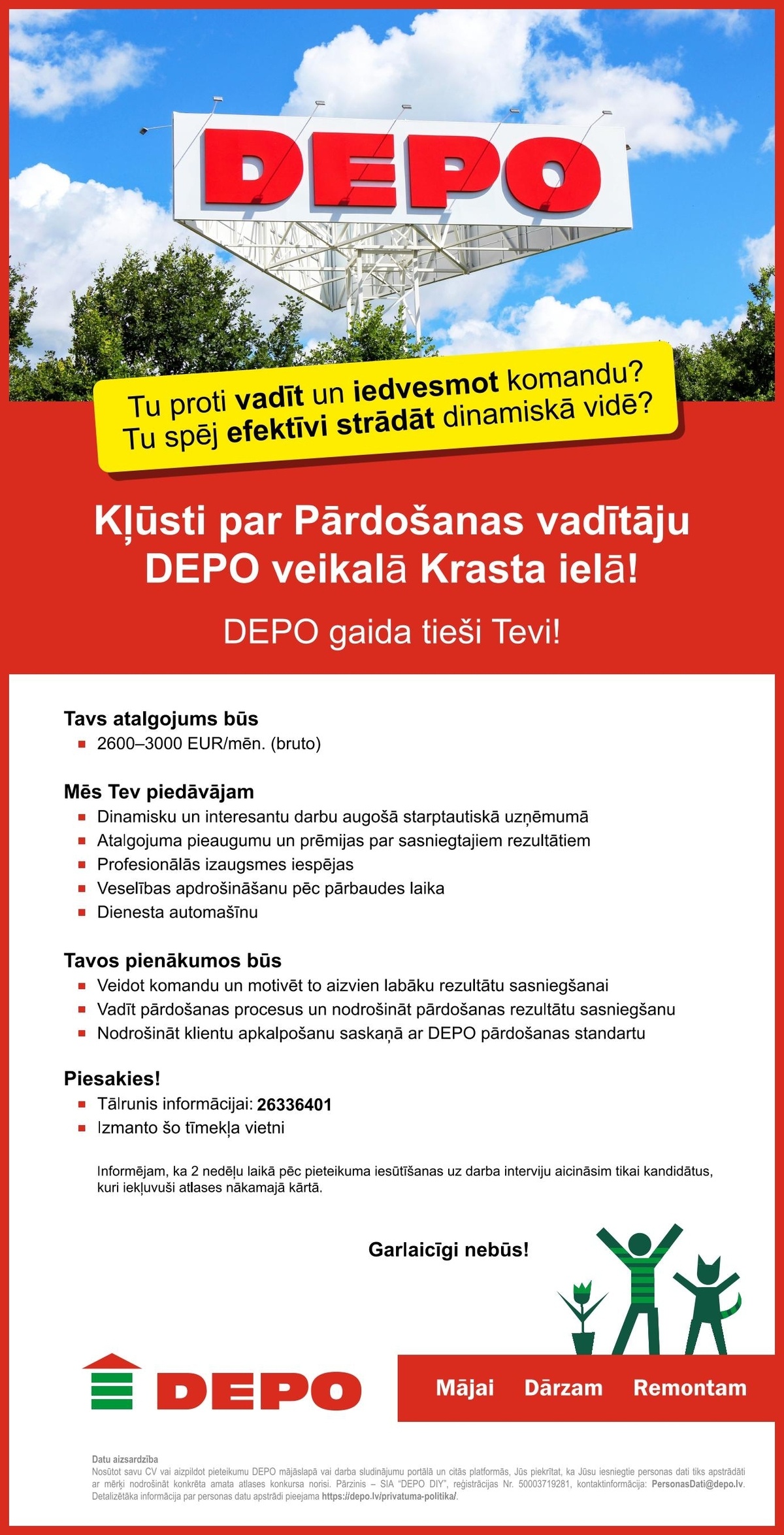 DEPO DIY, SIA Pārdošanas vadītājs/-a Krasta ielā