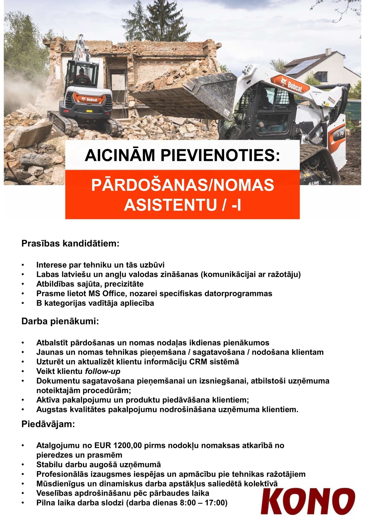 KONO, SIA Pārdošanas / Nomas Asistents/-e