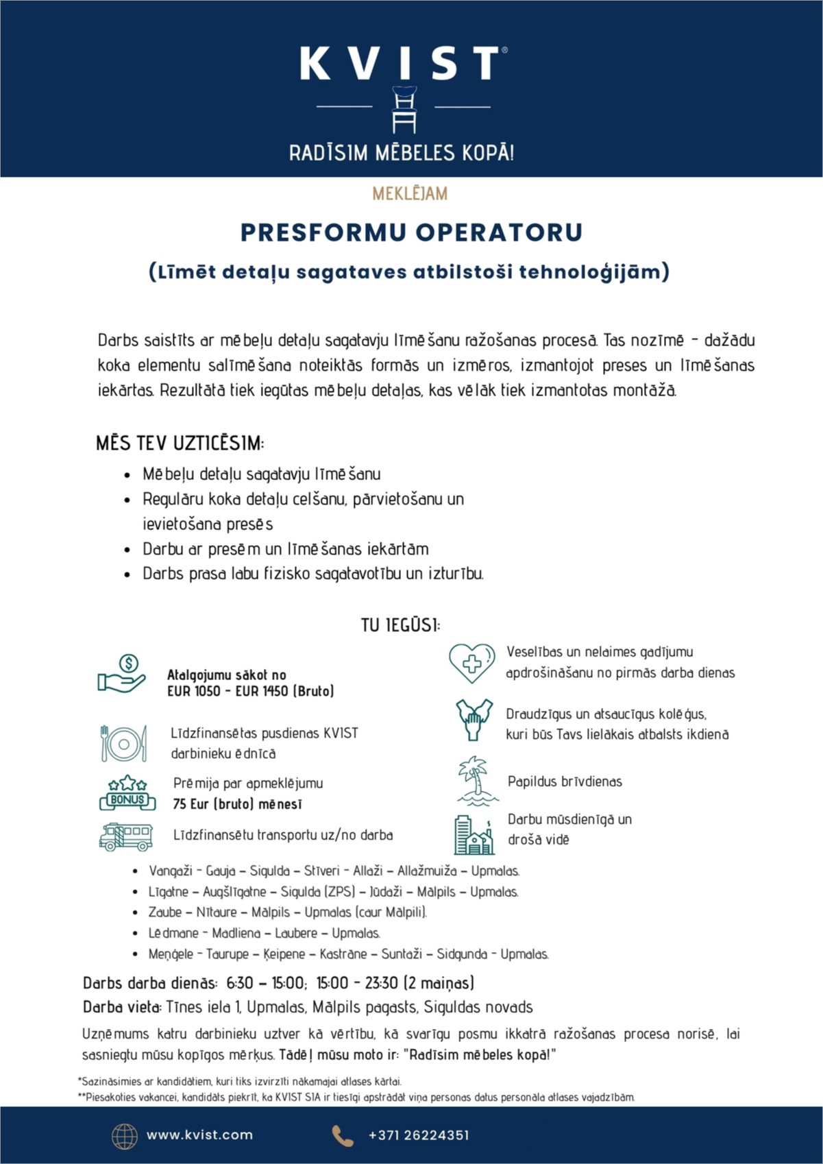 KVIST, SIA Presformu operators/-e