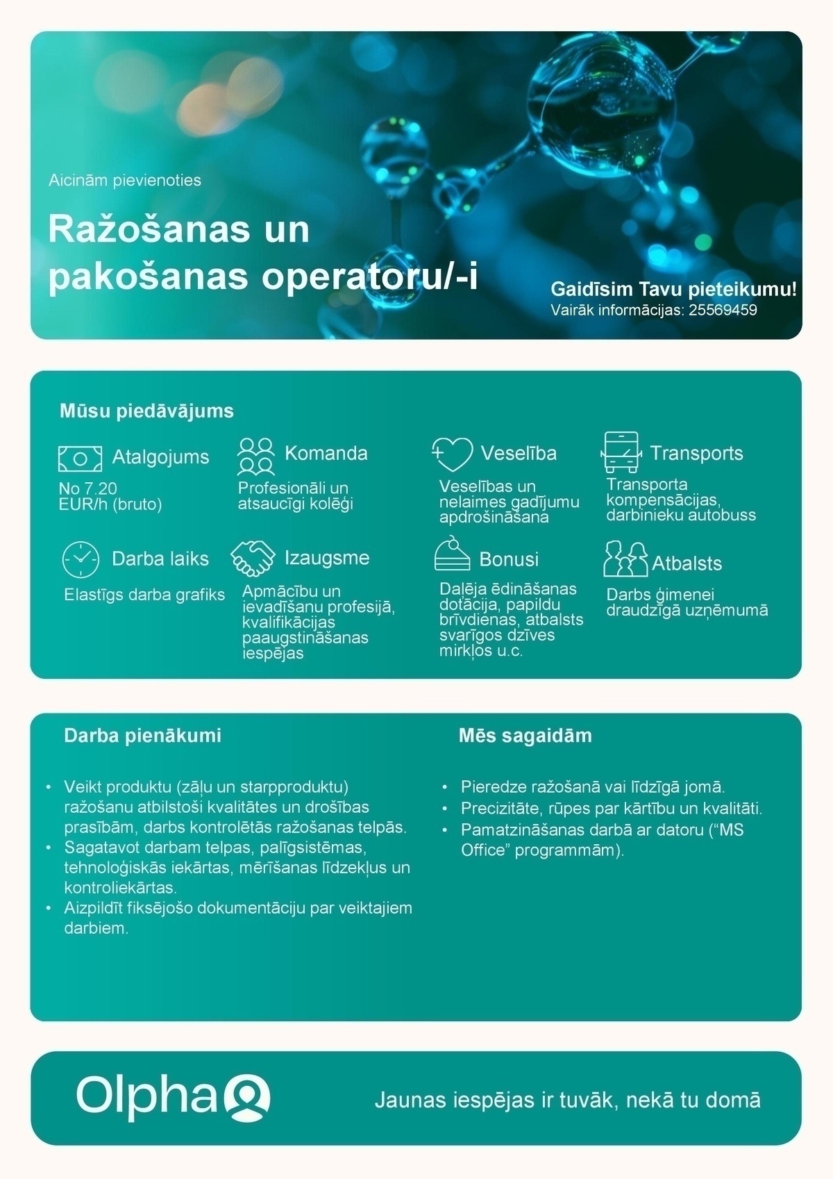 Olpha, AS Ražošanas un pakošanas operators/-e