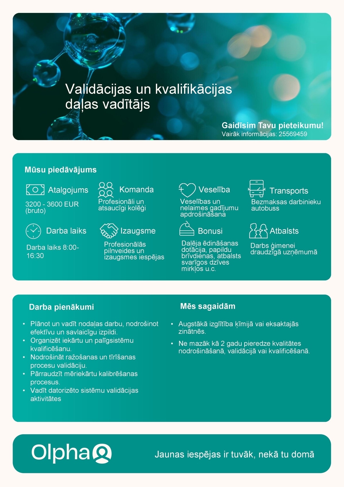 Olpha, AS Validācijas un kvalifikācijas daļas vadītājs/-a