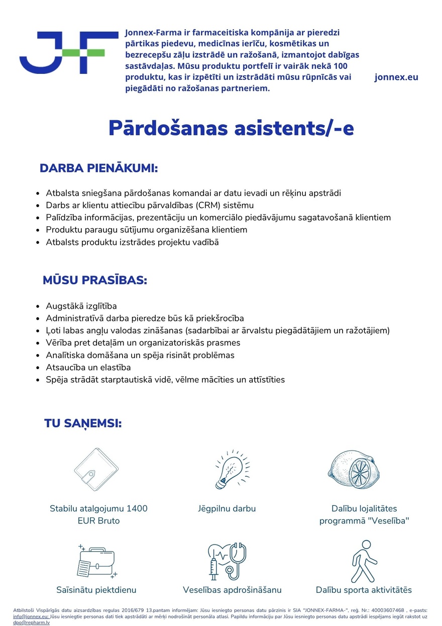 Recipe Plus, AS Pārdošanas asistents/-e