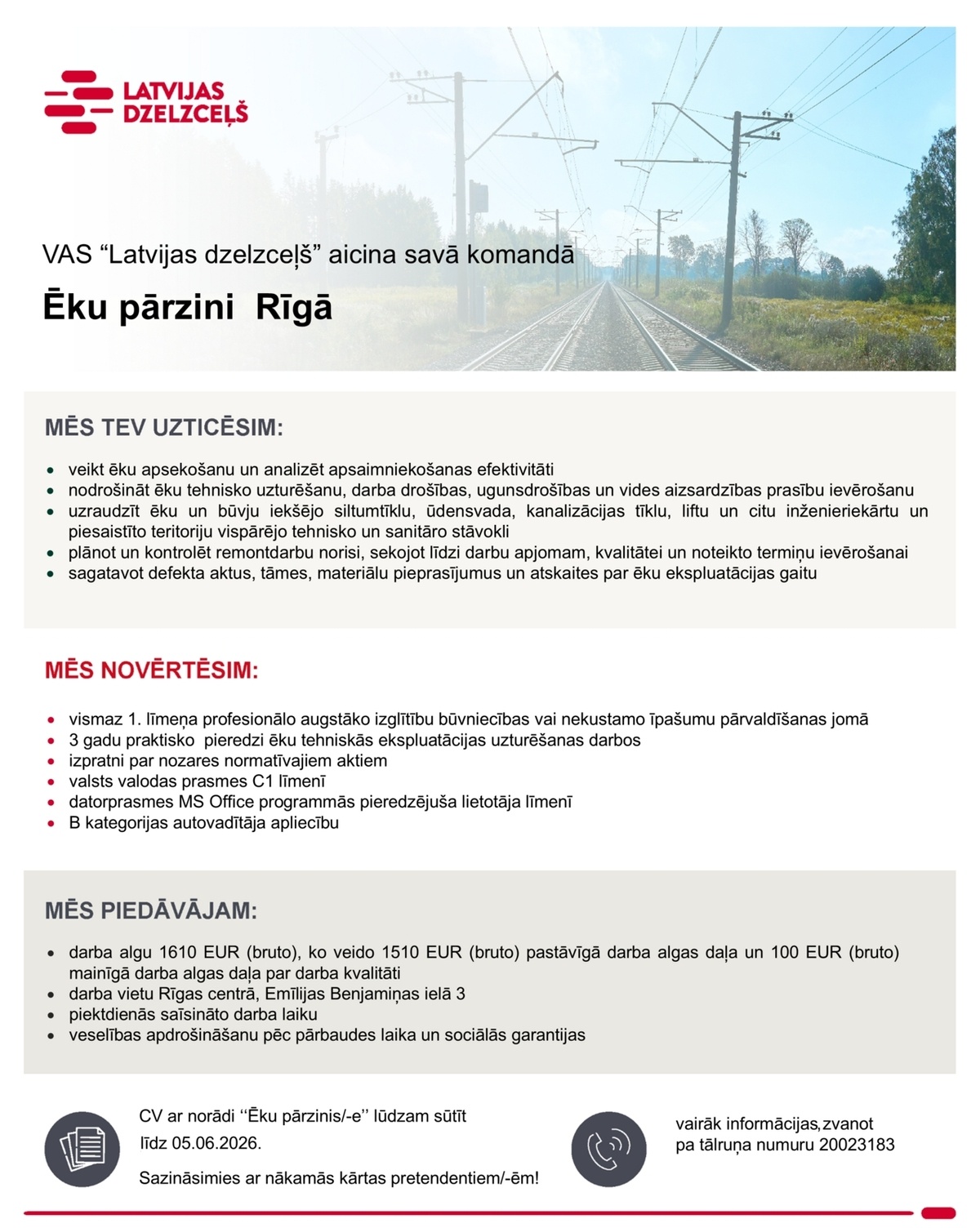 Latvijas dzelzceļš, VAS Ēku pārzinis/-e