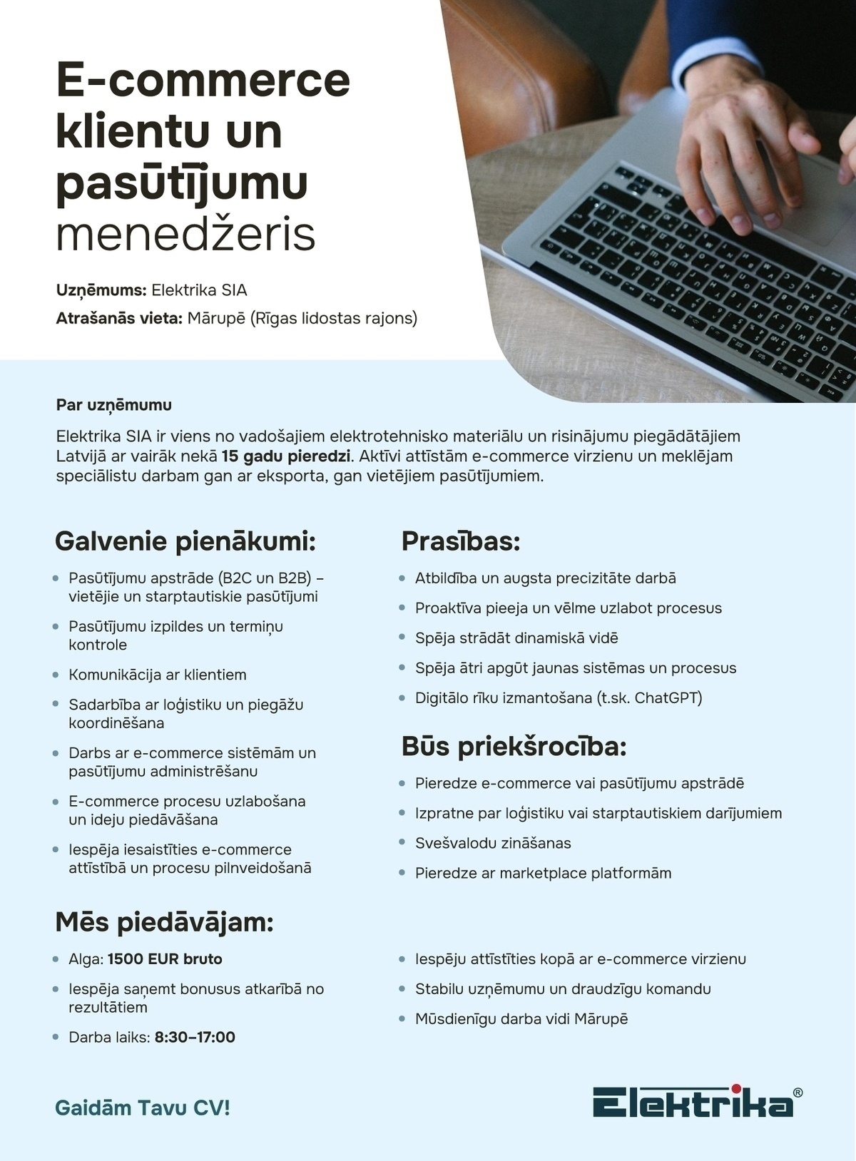 ELEKTRIKA, SIA E-commerce klientu un pasūtījumu menedžeris/-e