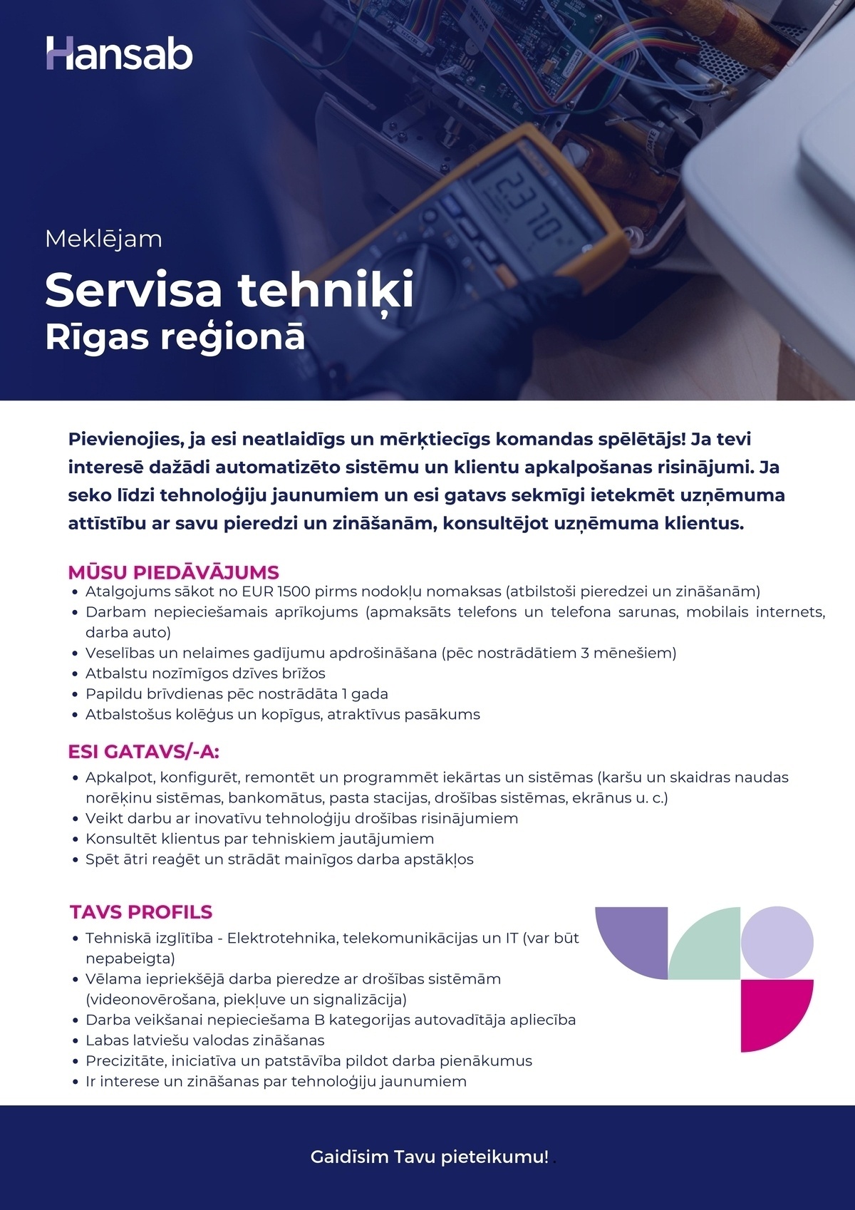 HANSAB, SIA Servisa tehniķis/-e Rīgas reģionā