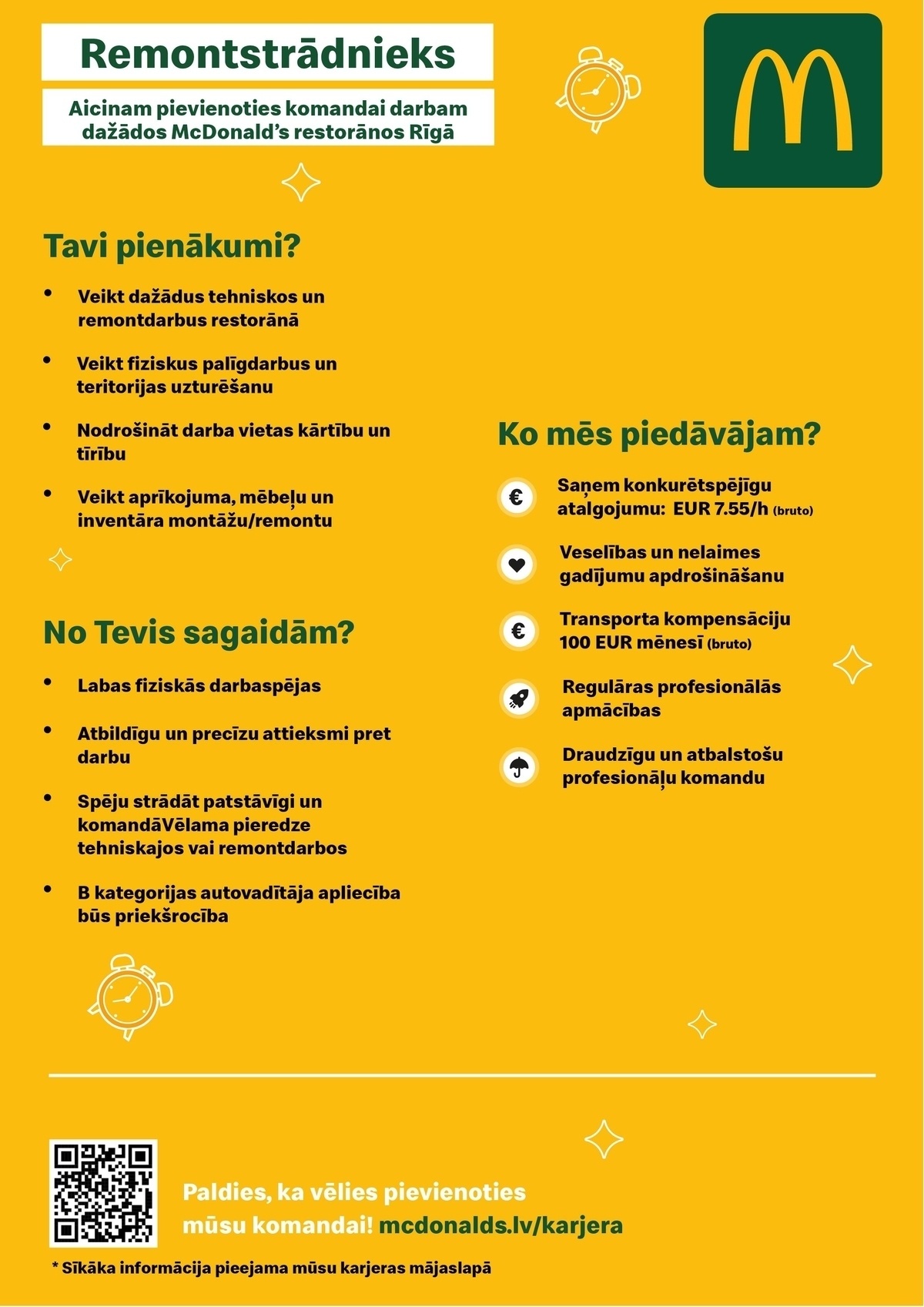 PREMIER RESTAURANTS LATVIA, SIA "McDonald's" remontstrādnieks/-ce