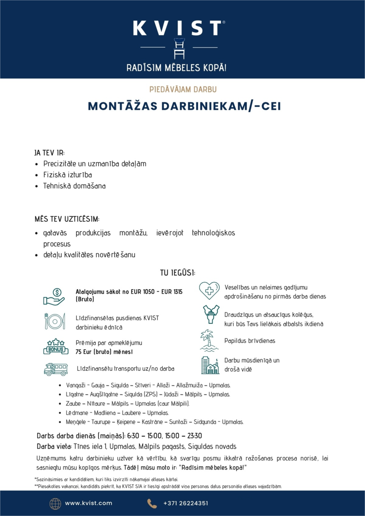 KVIST, SIA Montāžas darbinieks/-ce