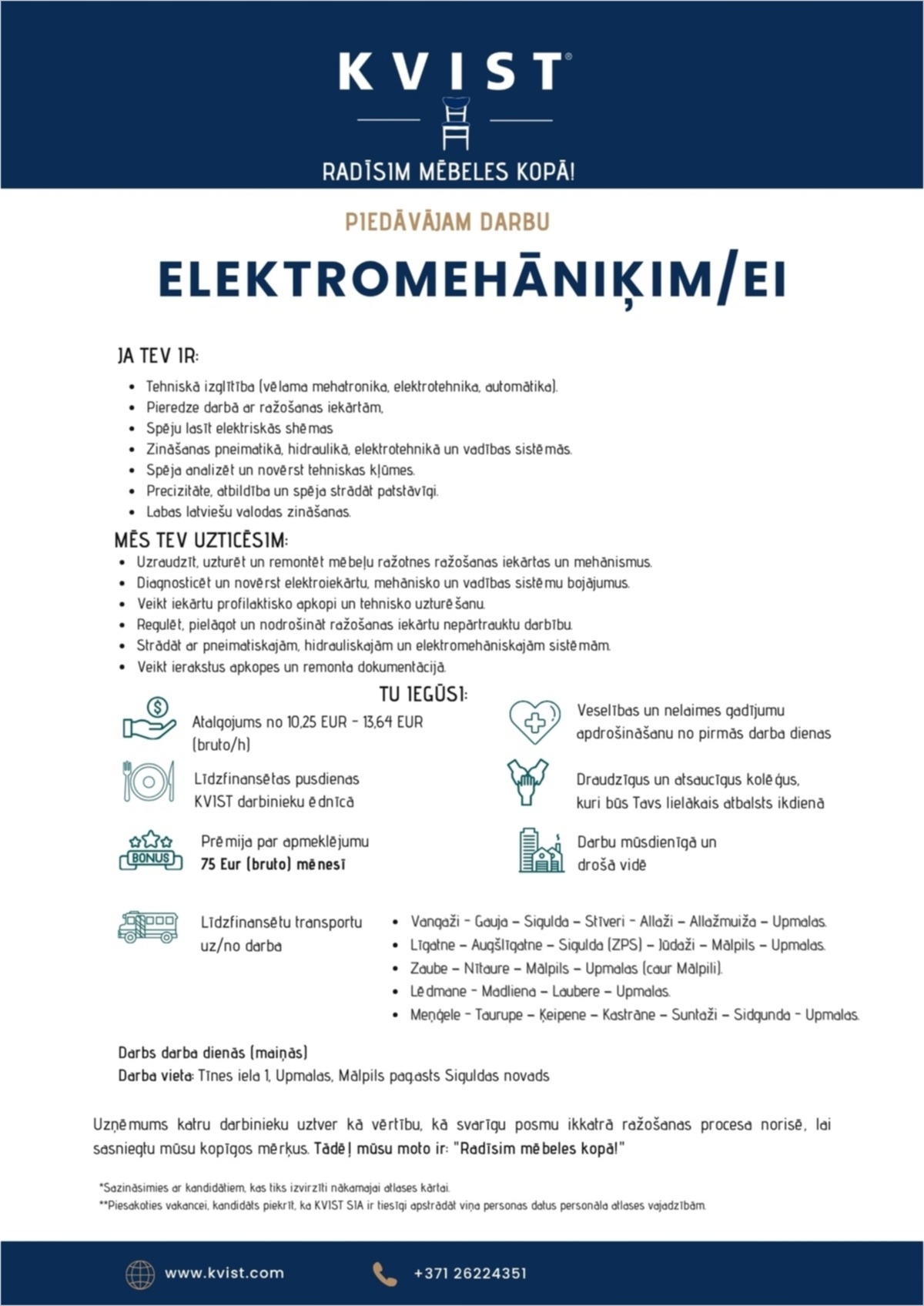 KVIST, SIA Elektromehāniķis/-e